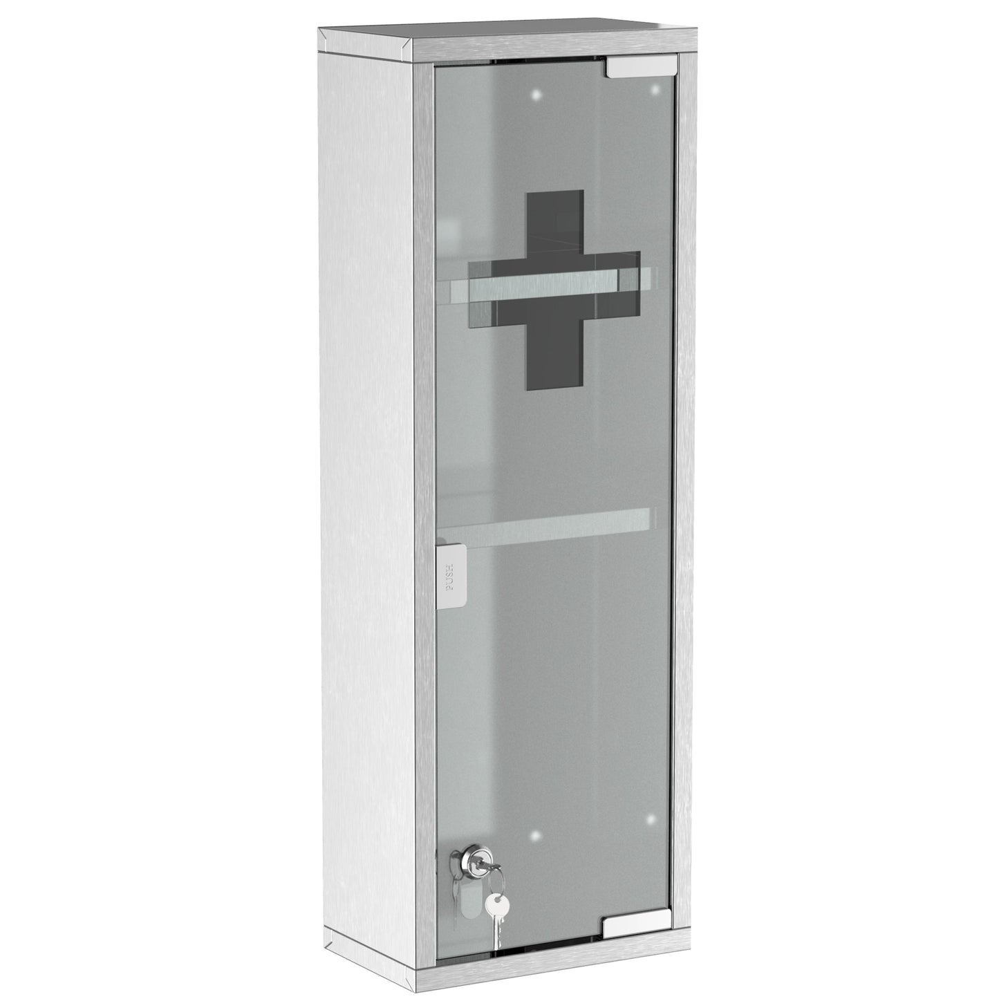 Wall Mount Medicine Cabinet, Bathroom Cabinet with 3 Tier Shelves, Stainless Steel Frame and Glass Door, Lockable with 2 Keys, Silver, 8" x 23" Mirror Medicine Cabinets Silver  at Gallery Canada