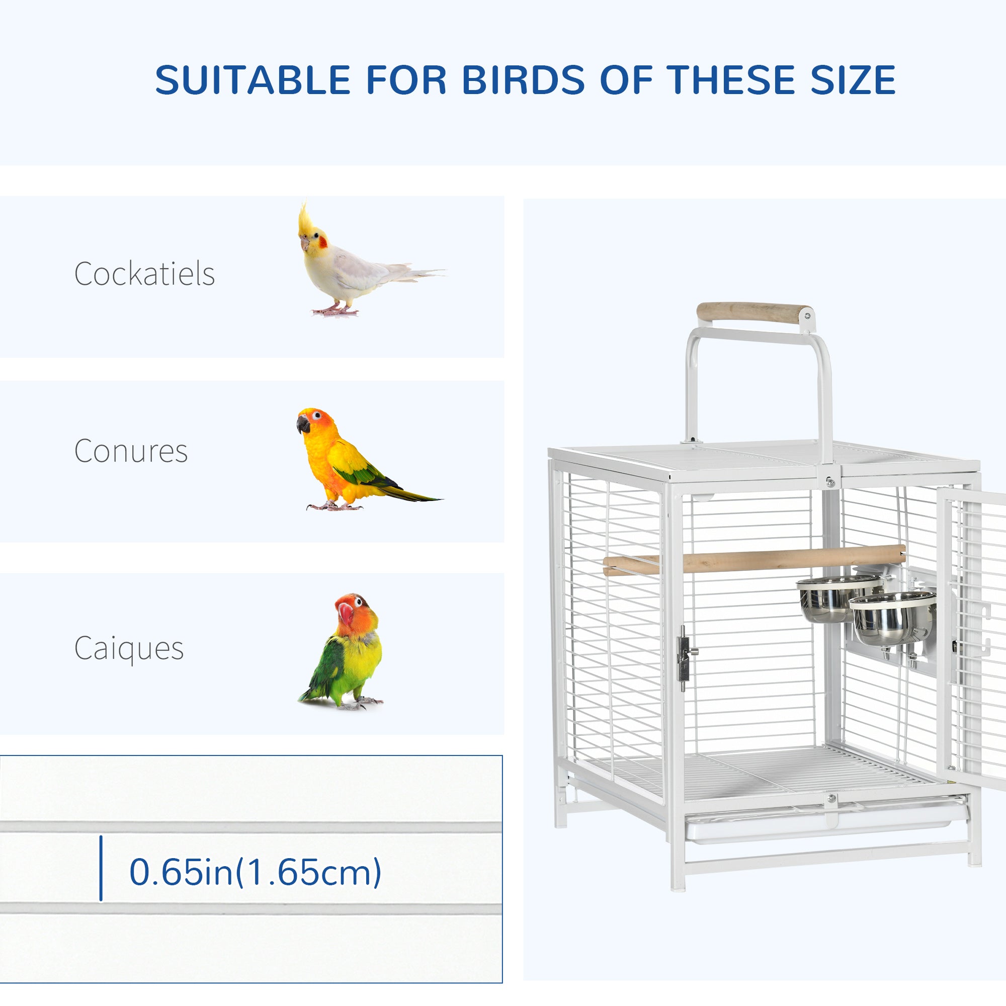 Bird Travel Carrier Cage for Parrots Conures African Grey Cockatiel Parakeets with Stand Perch, Stainless Steel Bowls, Pull Out Tray, White Bird Cages   at Gallery Canada