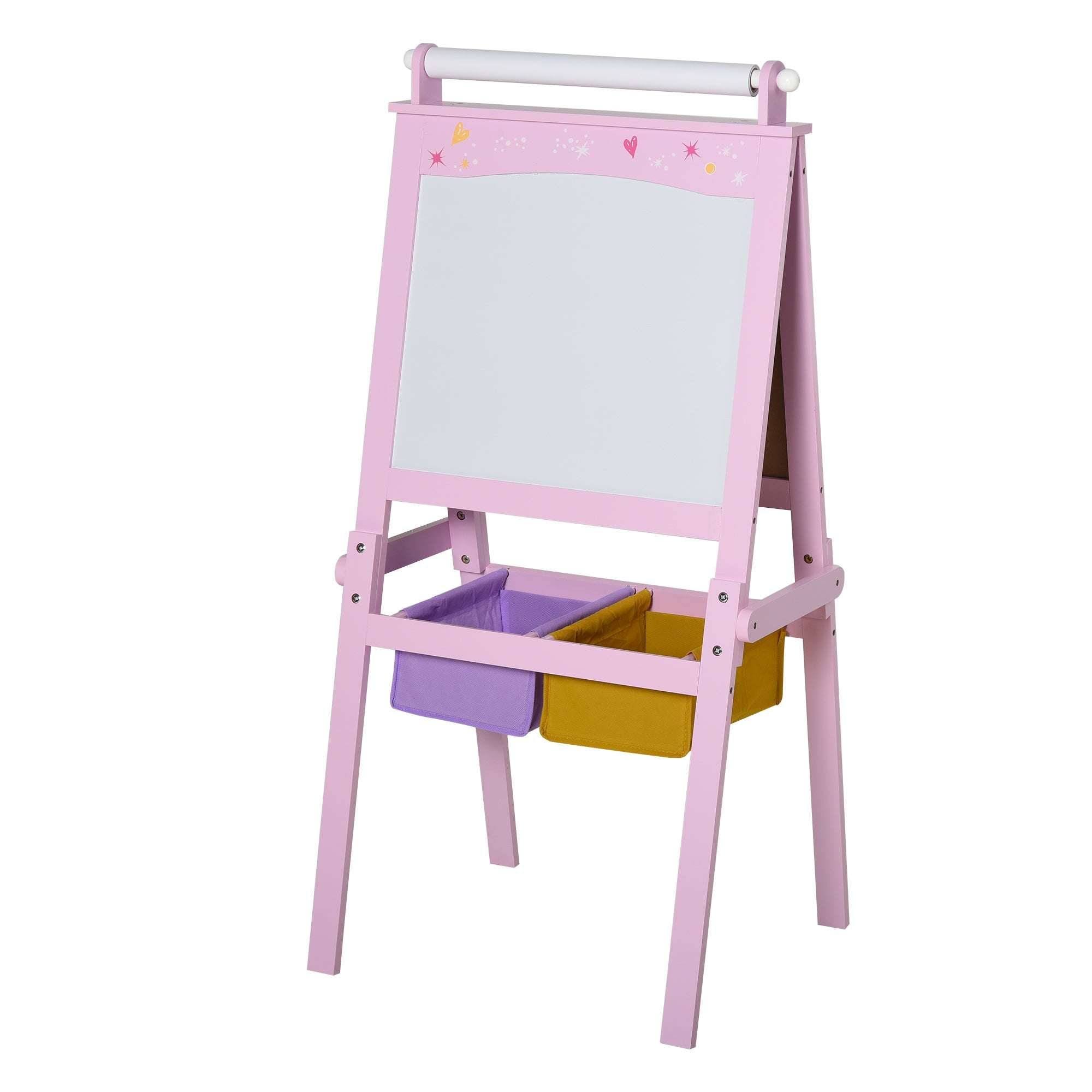 3 In 1 Kids Wooden Art Easel with Paper Roll Double-Sided Chalkboard &; Whiteboard with Storage Baskets Gift for Toddler Girl Age 3 Years+ Pink Kids Desk Sets at Gallery Canada