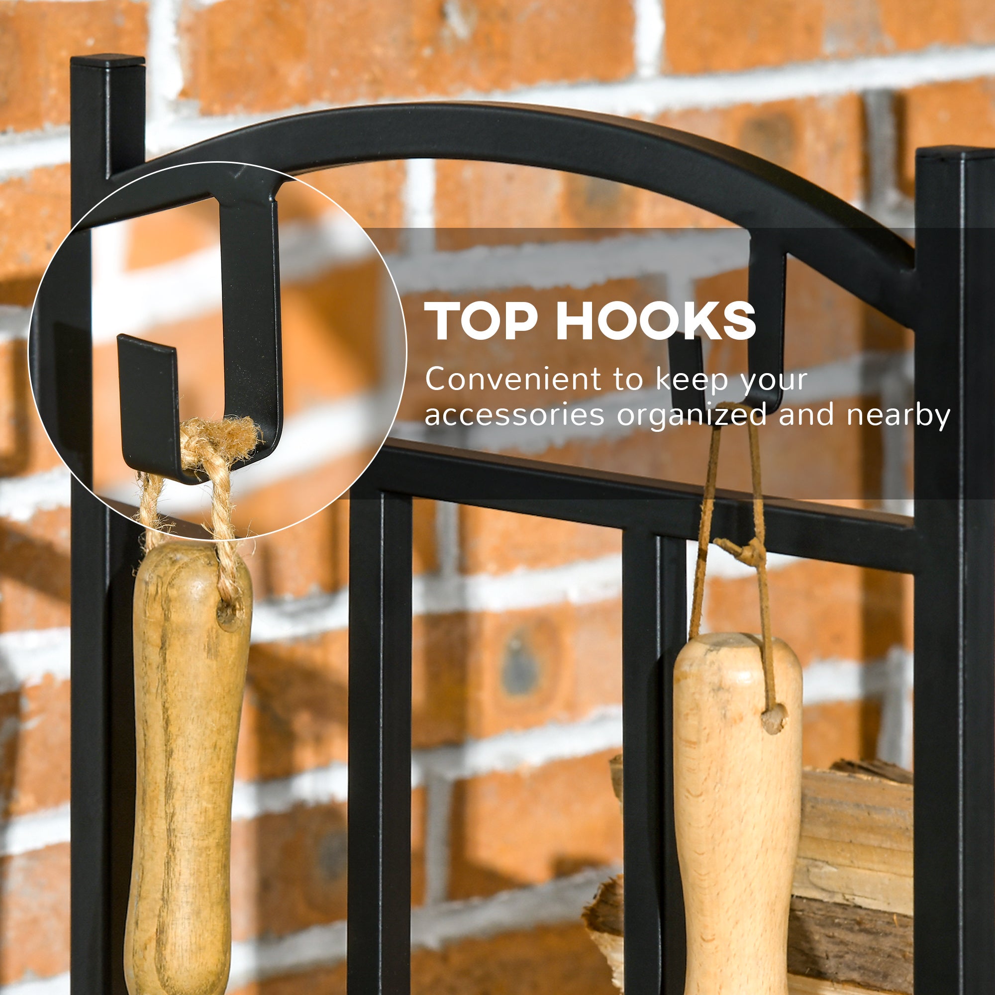 3-Tier Firewood Rack Heavy Duty Wood Storage Log Stacking Shelf with Hanging Hooks, Outdoor Indoor Use, Black Firewood Racks at Gallery Canada