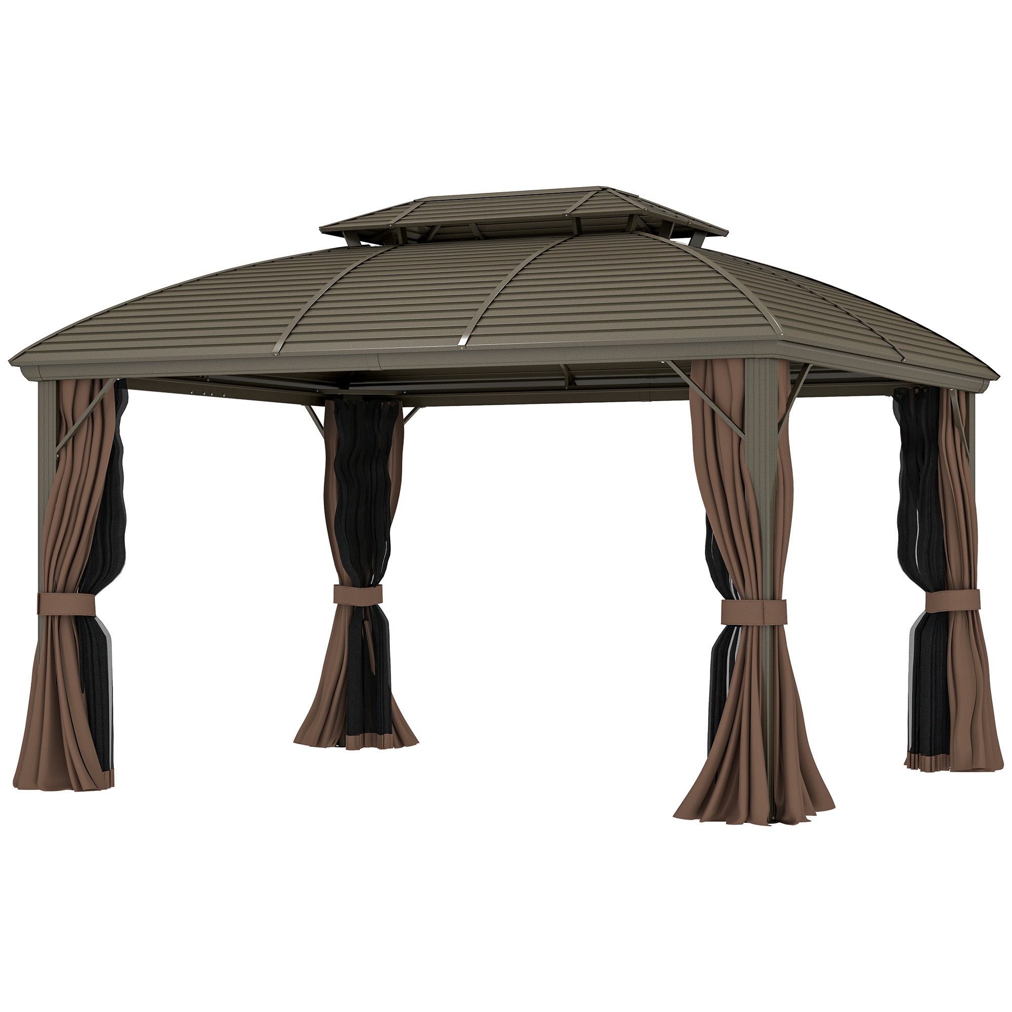 10' x 12' Hardtop Gazebo Canopy with Double Roof, Netting and Curtains for Garden, Backyard, Deck, Coffee Gazebos Coffee at Gallery Canada
