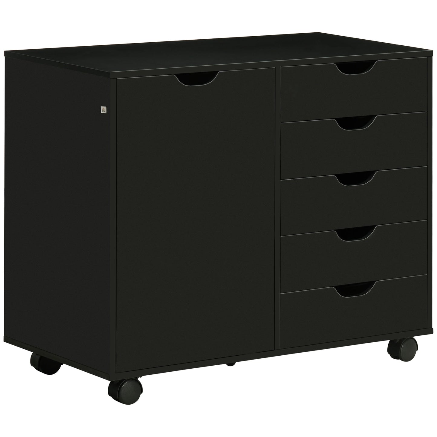 5-Drawer Vertical Filing Cabinet with Door, Adjustable Shelf, Wheels, Black Storage Cabinets Black  at Gallery Canada