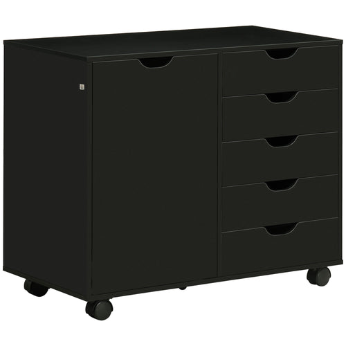 5-Drawer Vertical Filing Cabinet with Door, Adjustable Shelf, Wheels, Black