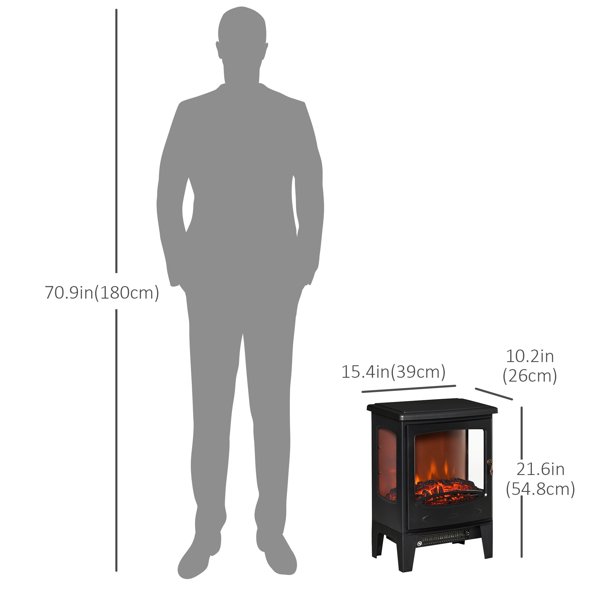 Freestanding Electric Fireplace Heater with Adjustable Flame & Temp, 750W/1500W, Black Electric Fireplaces   at Gallery Canada