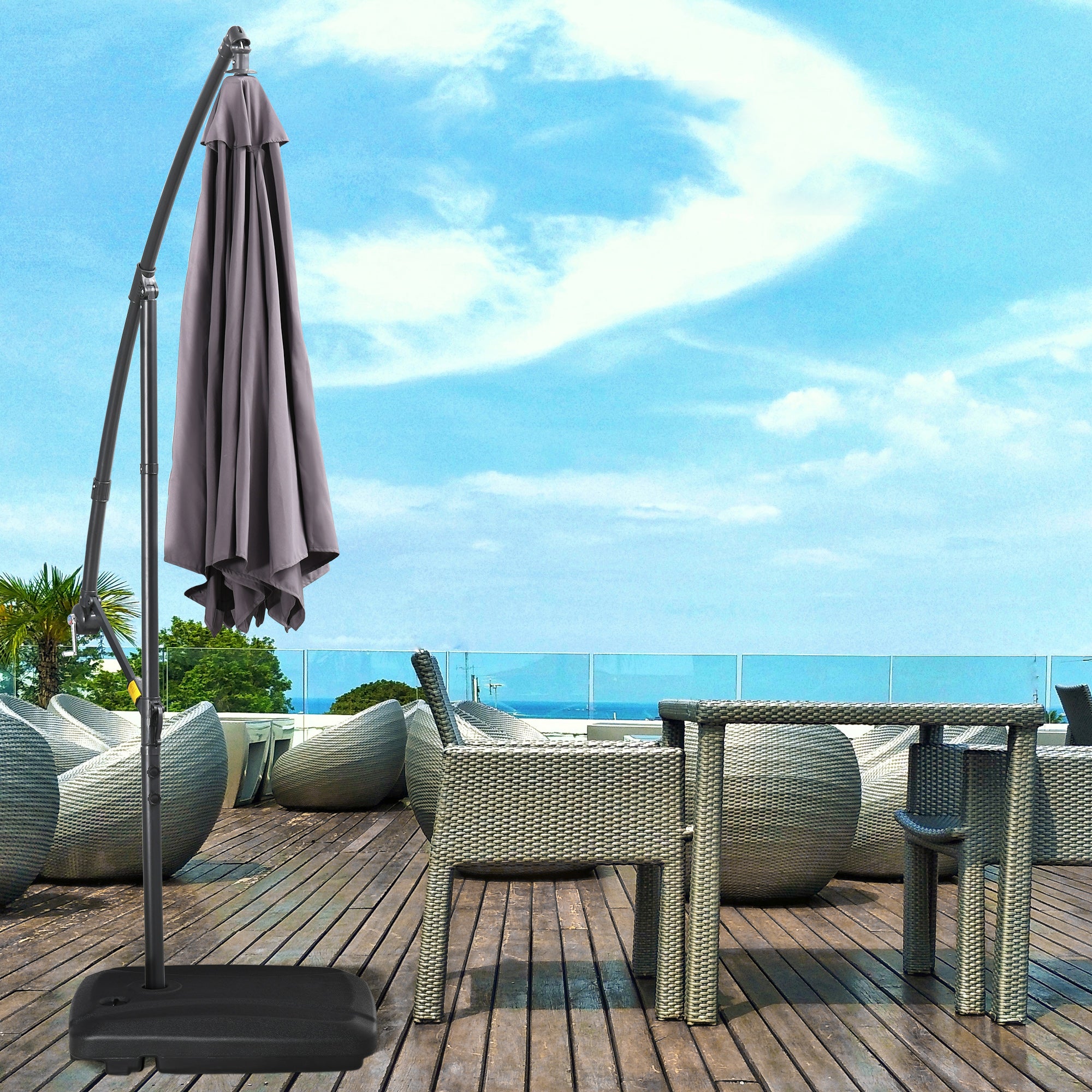 Cantilever Offset Umbrella Base Portable Square Parasol Weights with Wheels, Water and Sand Filled, Up to 165 lbs, Black Umbrella Bases at Gallery Canada