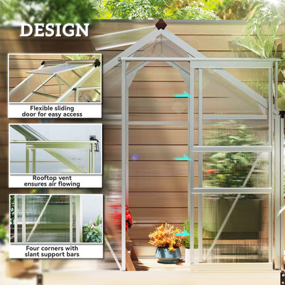 6' x 4' x 6.6' Polycarbonate Greenhouse, Walk-In Green House Kit Garden, Plants Grow, Galvanized Sheet Aluminum Frame with Rain Gutter, Vent and Sliding Door, Silver Walk In Greenhouses at Gallery Canada