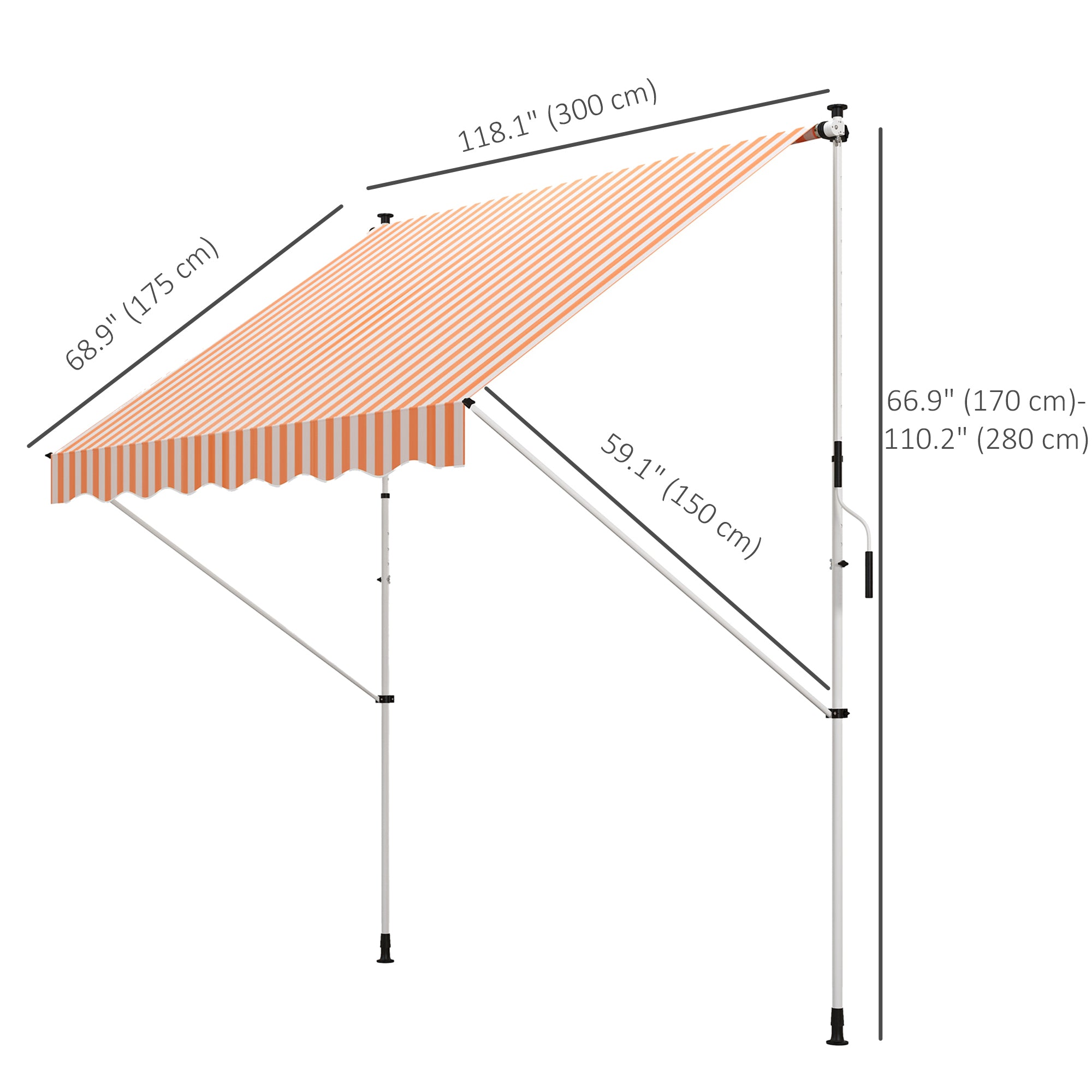 10x5ft Manual Retractable Awning, Patio Sun Shade Canopy Shelter with 5.6-9.2ft Support Pole, Water Resistant UV Protector, for Window, Door, Porch, Deck, Yellow Door Awnings at Gallery Canada