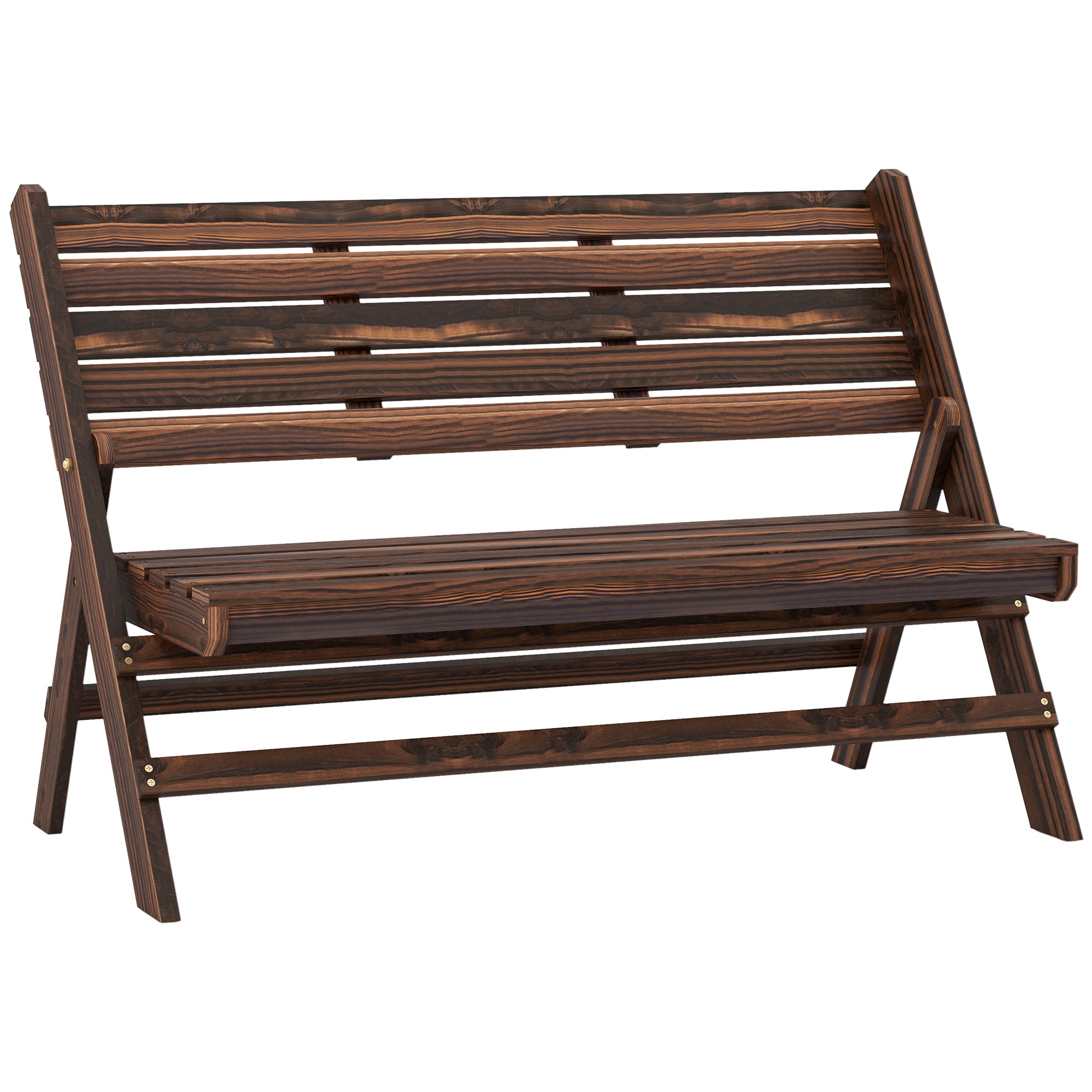 2-Seater Wooden Outdoor Bench, Foldable Garden Bench with Slatted Backrest and Seat, Patio Loveseat, Carbonised Finish Outdoor Benches at Gallery Canada