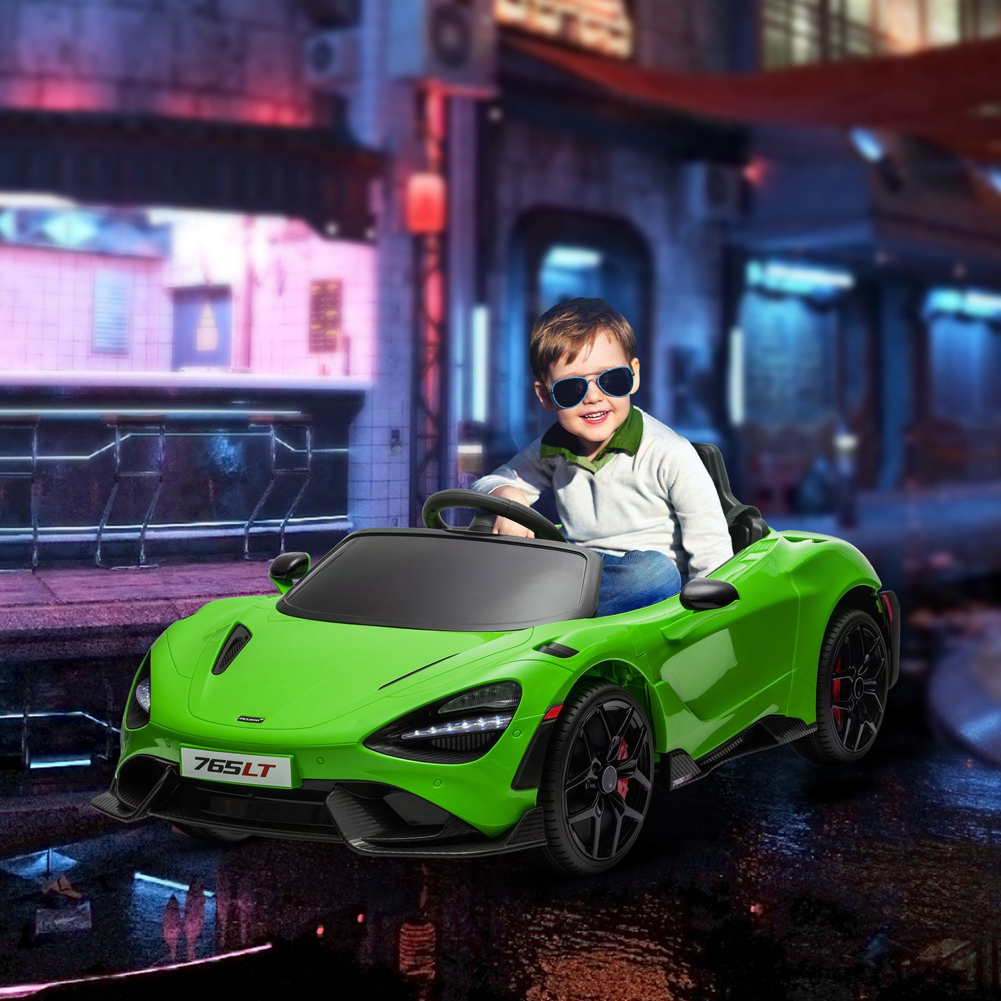 McLaren 765LT Licensed 12V Kids Electric Car w/ Scissor Doors, Training Wheels, Remote, Slow Start, Music Horn Green Electric Toy Cars Green  at Gallery Canada