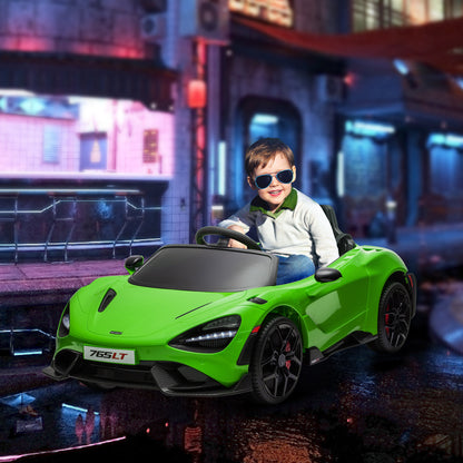 McLaren 765LT Licensed 12V Kids Electric Car w/ Scissor Doors, Training Wheels, Remote, Slow Start, Music Horn Green Electric Toy Cars Green  at Gallery Canada