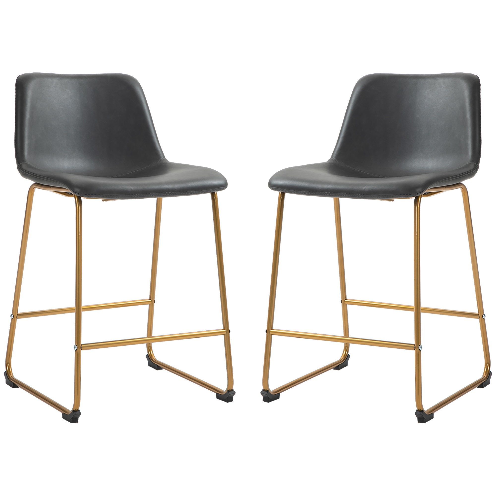 Counter Height Stools Set of 2, PU Leather Upholstered Stools for Kitchen Island, Modern Bar Chairs, Dark Grey Bar Stools   at Gallery Canada