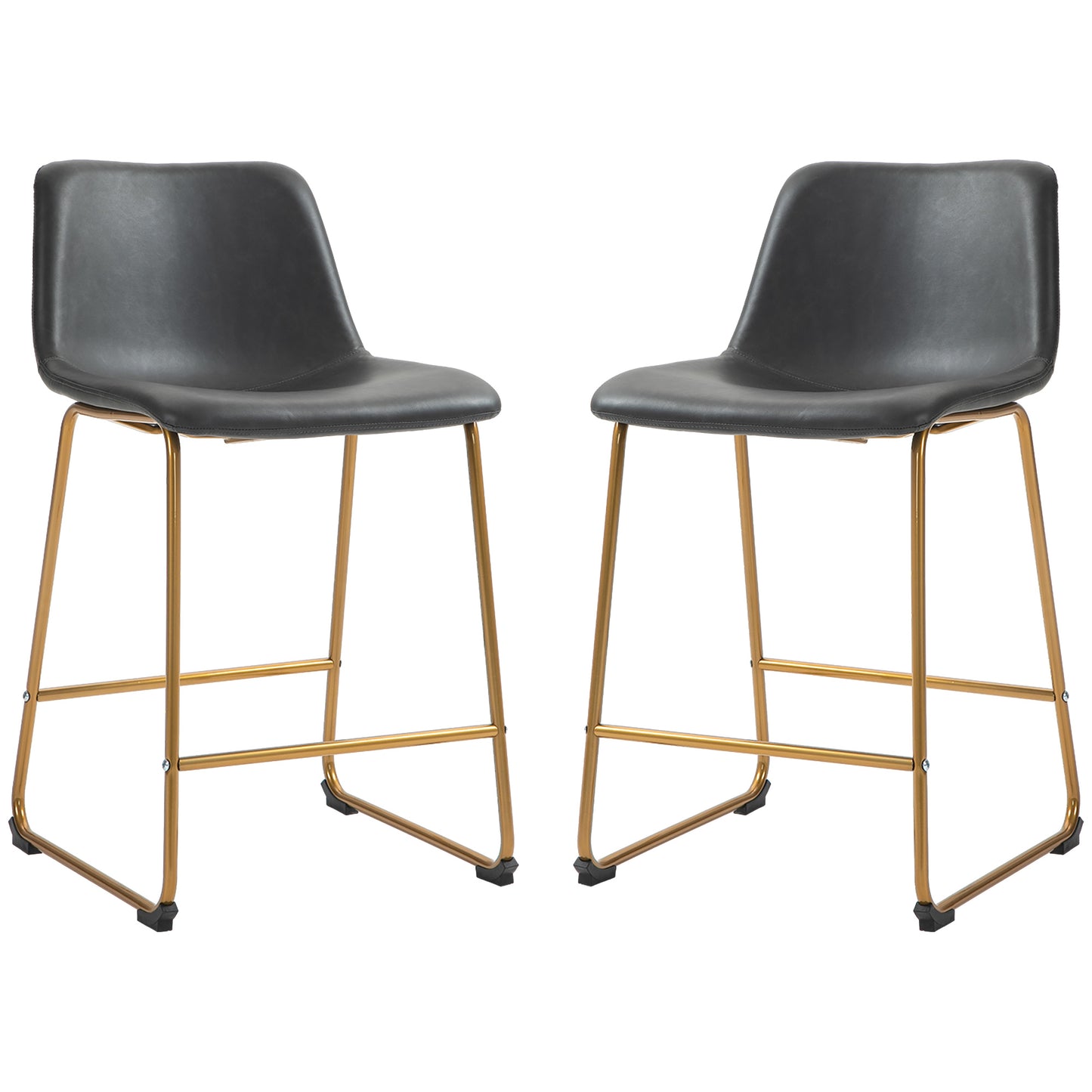 Counter Height Stools Set of 2, PU Leather Upholstered Stools for Kitchen Island, Modern Bar Chairs, Dark Grey Bar Stools   at Gallery Canada