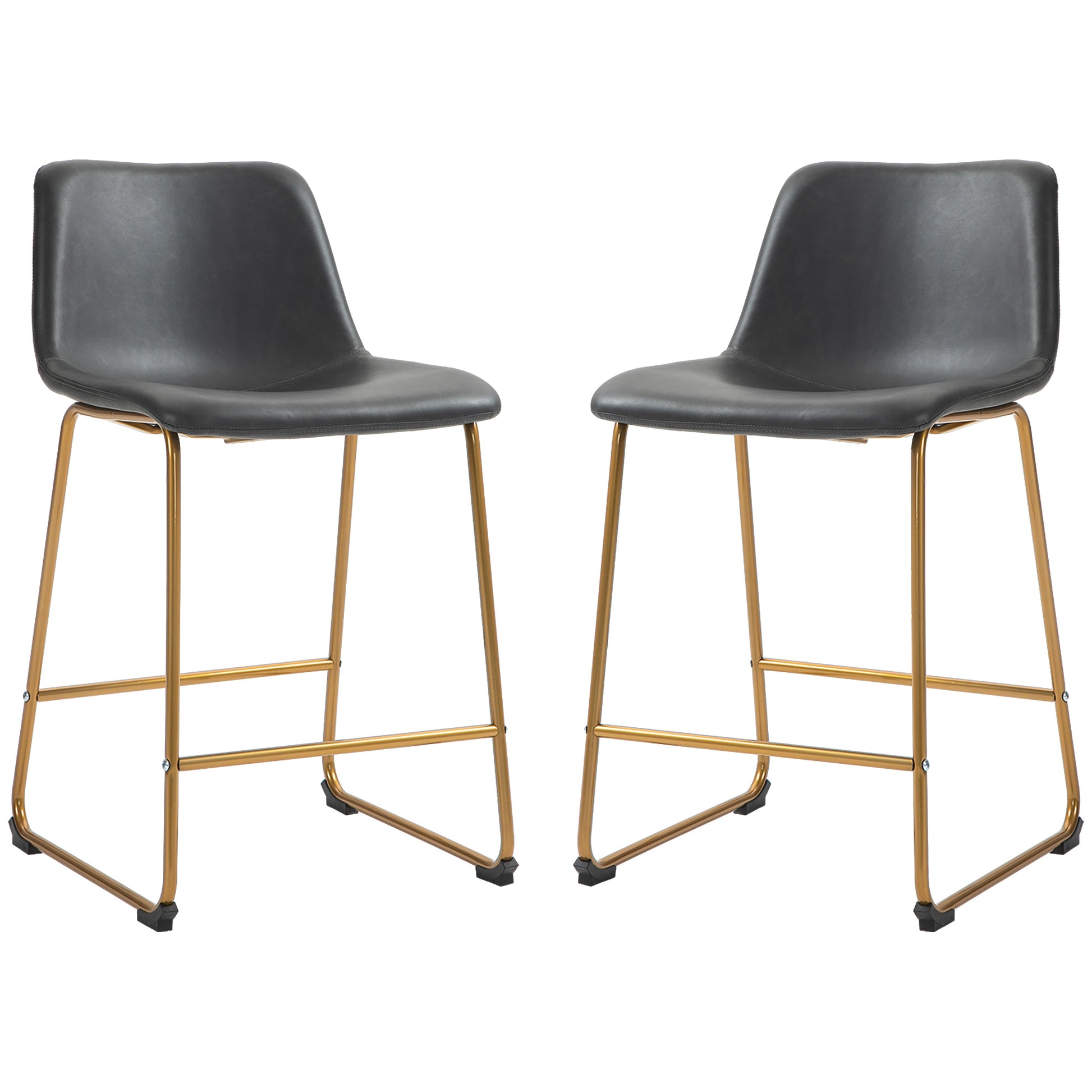 Counter Height Stools Set of 2, PU Leather Upholstered Stools for Kitchen Island, Modern Bar Chairs, Dark Grey Bar Stools   at Gallery Canada