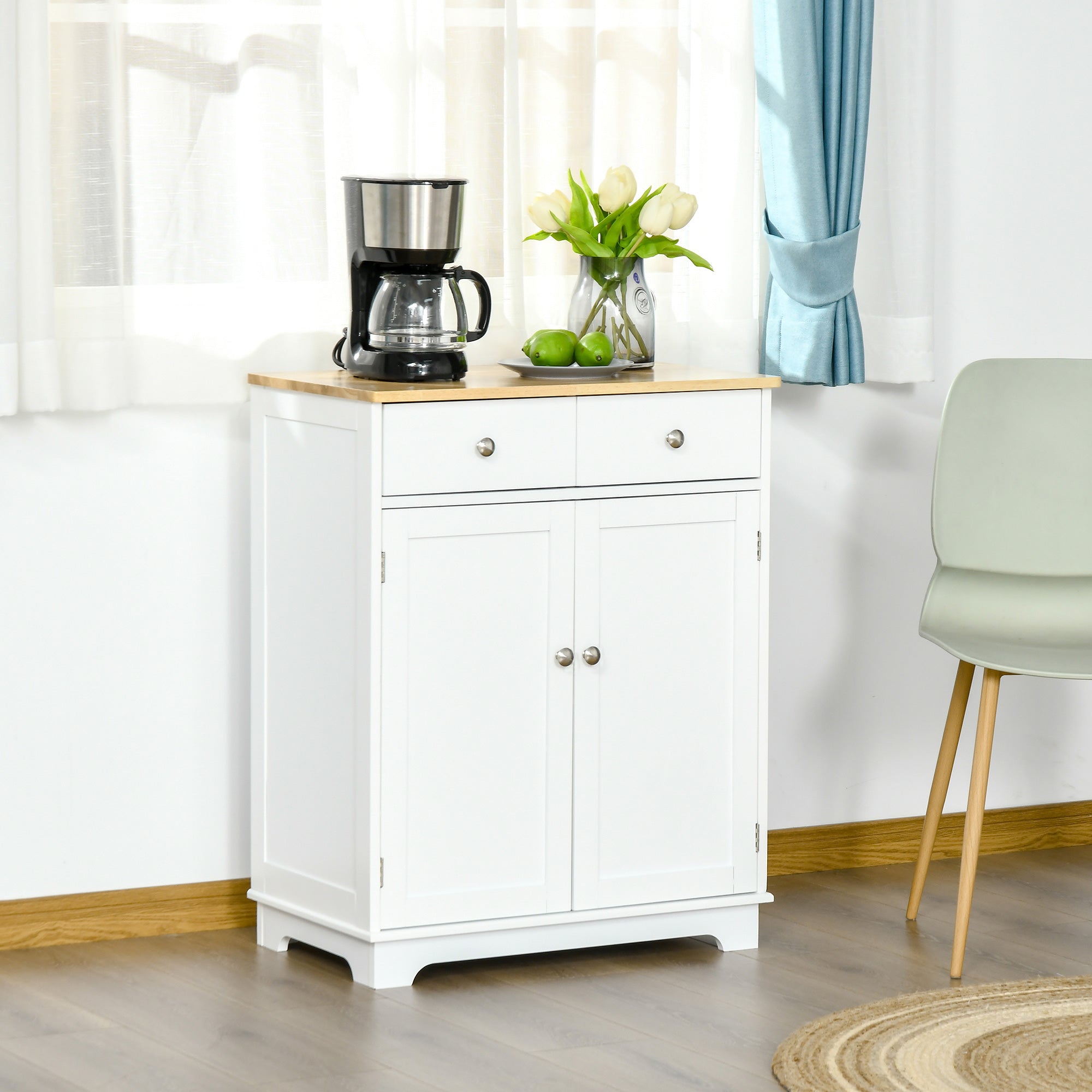 Kitchen Storage Cabinet, Sideboard Buffet Cabinet with Solid Wood Top, Adjustable Shelf, 2 Drawers and 2 Doors, White Storage Cabinets   at Gallery Canada