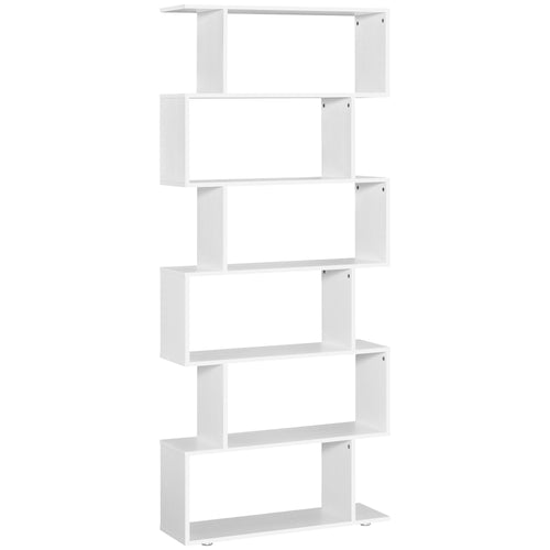 6-Tier Wooden Bookcase S Shape Storage Display Unit Home Divider Office Furniture White