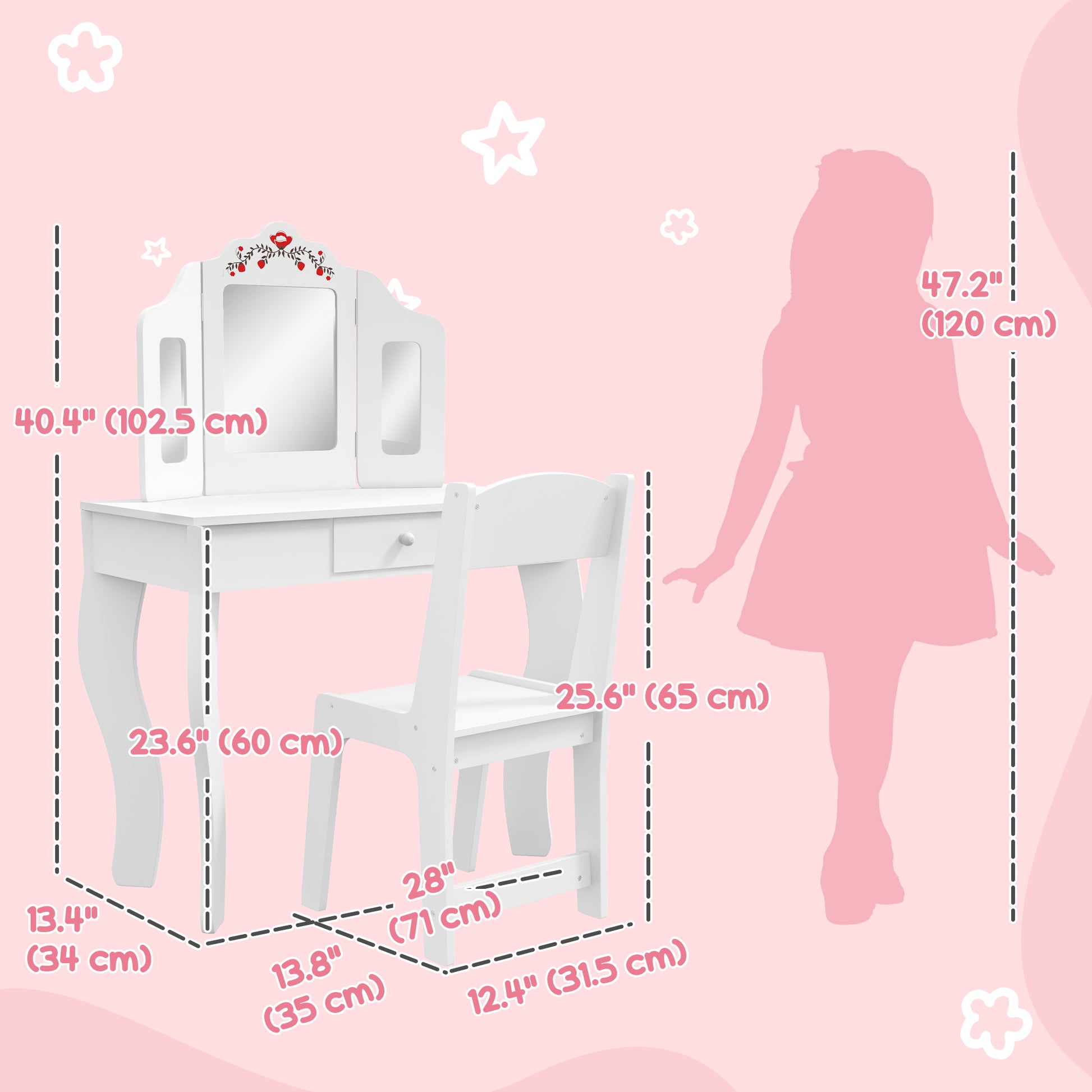 Kids Vanity Set, Dual-Use Dressing Table with Removable Tri-Folding Mirror and Drawer, for Ages 3-8, White Toy Vanity   at Gallery Canada