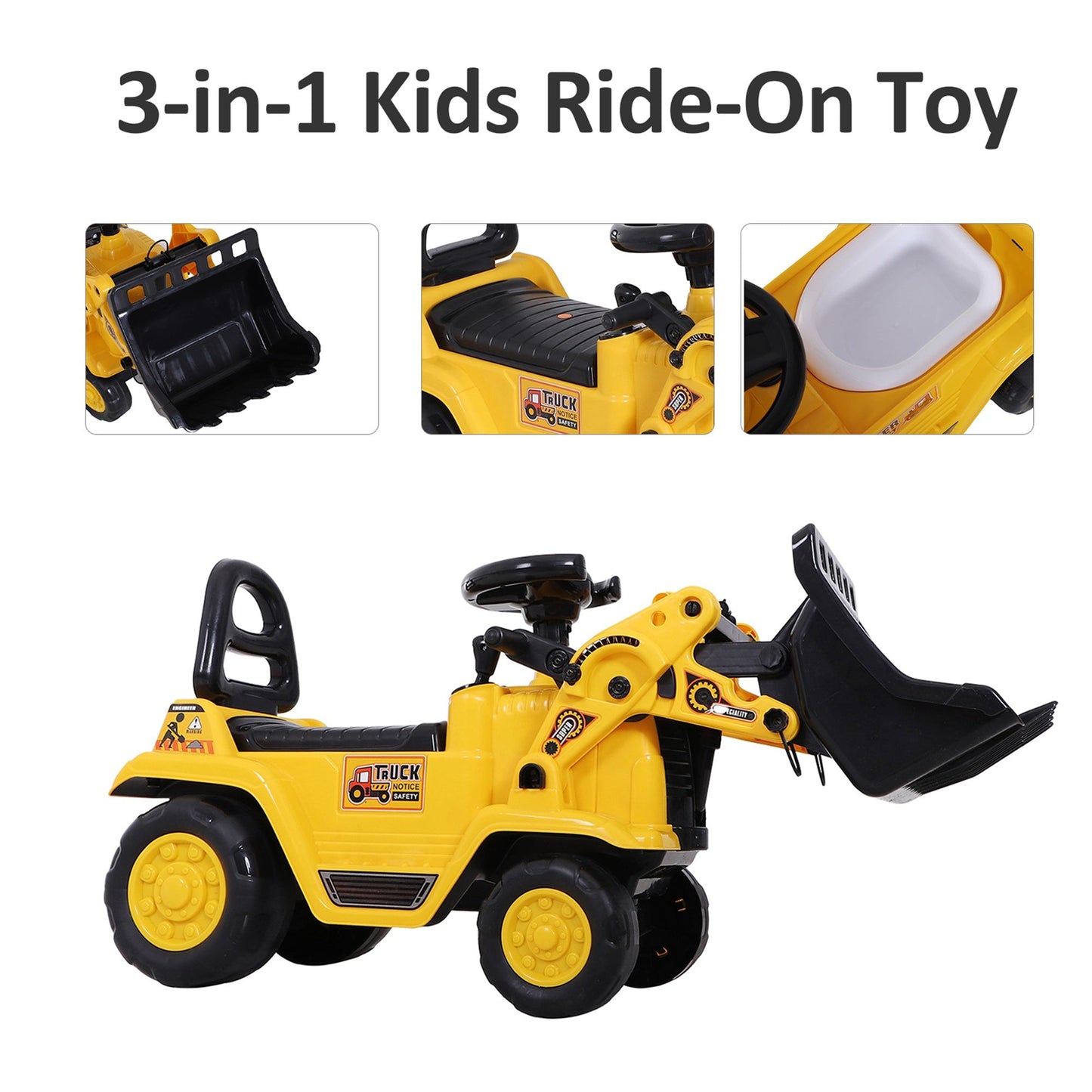 Ride-On Toy Bulldozer with Bucket Horn Steering Wheel Storage Toddlers for 3 years old, Yellow Toy Excavators   at Gallery Canada