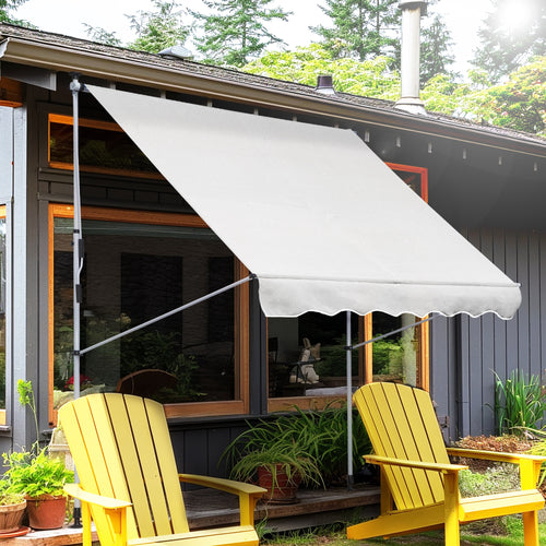 6.6'x5' Manual Retractable Patio Awning Window Door Sun Shade Deck Canopy Shelter Water Resistant UV Protector White