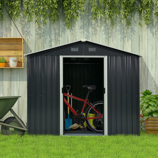 8' x 6' Outdoor Storage Shed, Metal Garden Tool Storage House with Lockable Sliding Doors and Vents for Backyard Patio Lawn, Charcoal Grey Sheds Charcaol Grey  at Gallery Canada