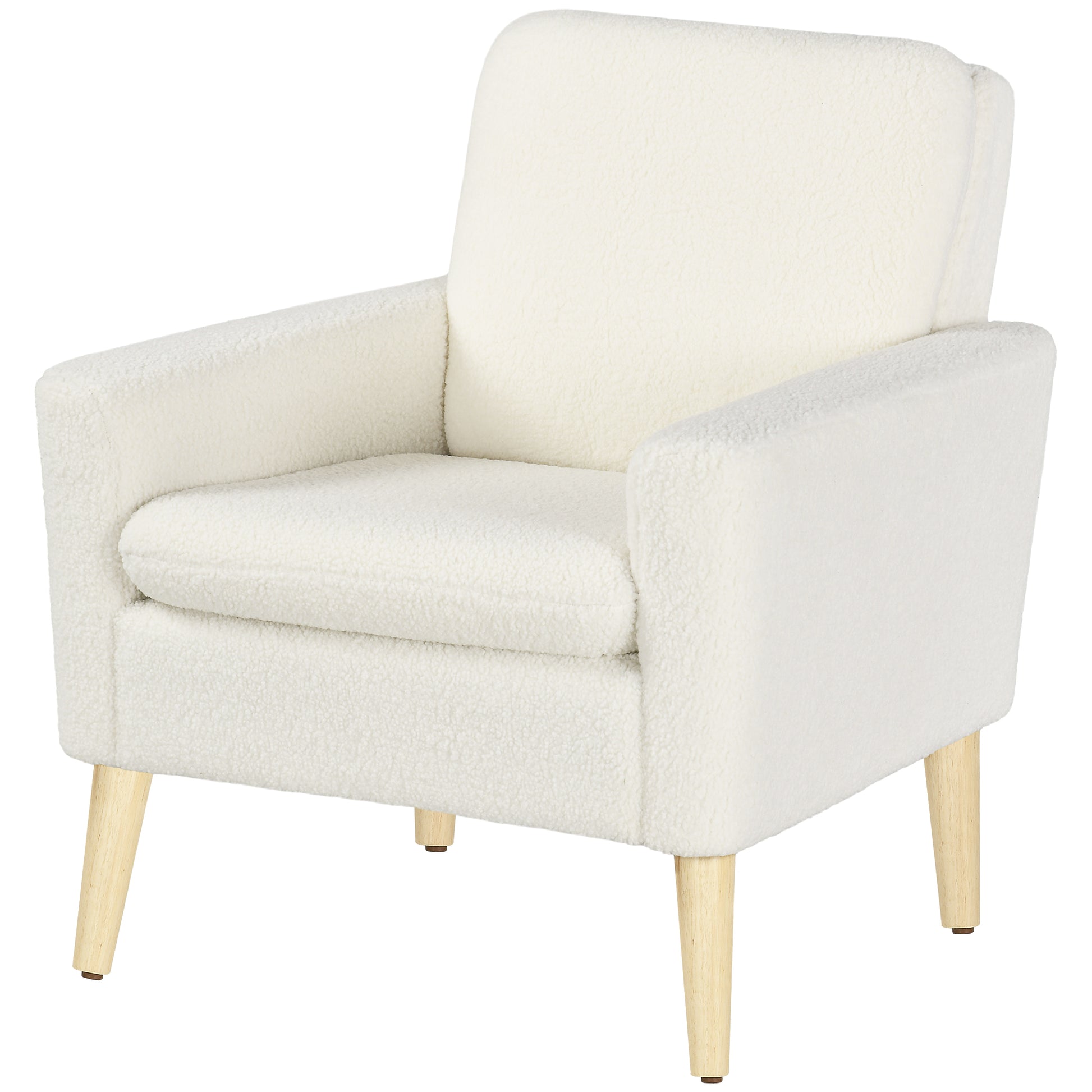 Fabric Accent Chair, Modern Upholstered Armchair with Wood Legs and Wide Padded Seat, Cream White Accent Chairs   at Gallery Canada