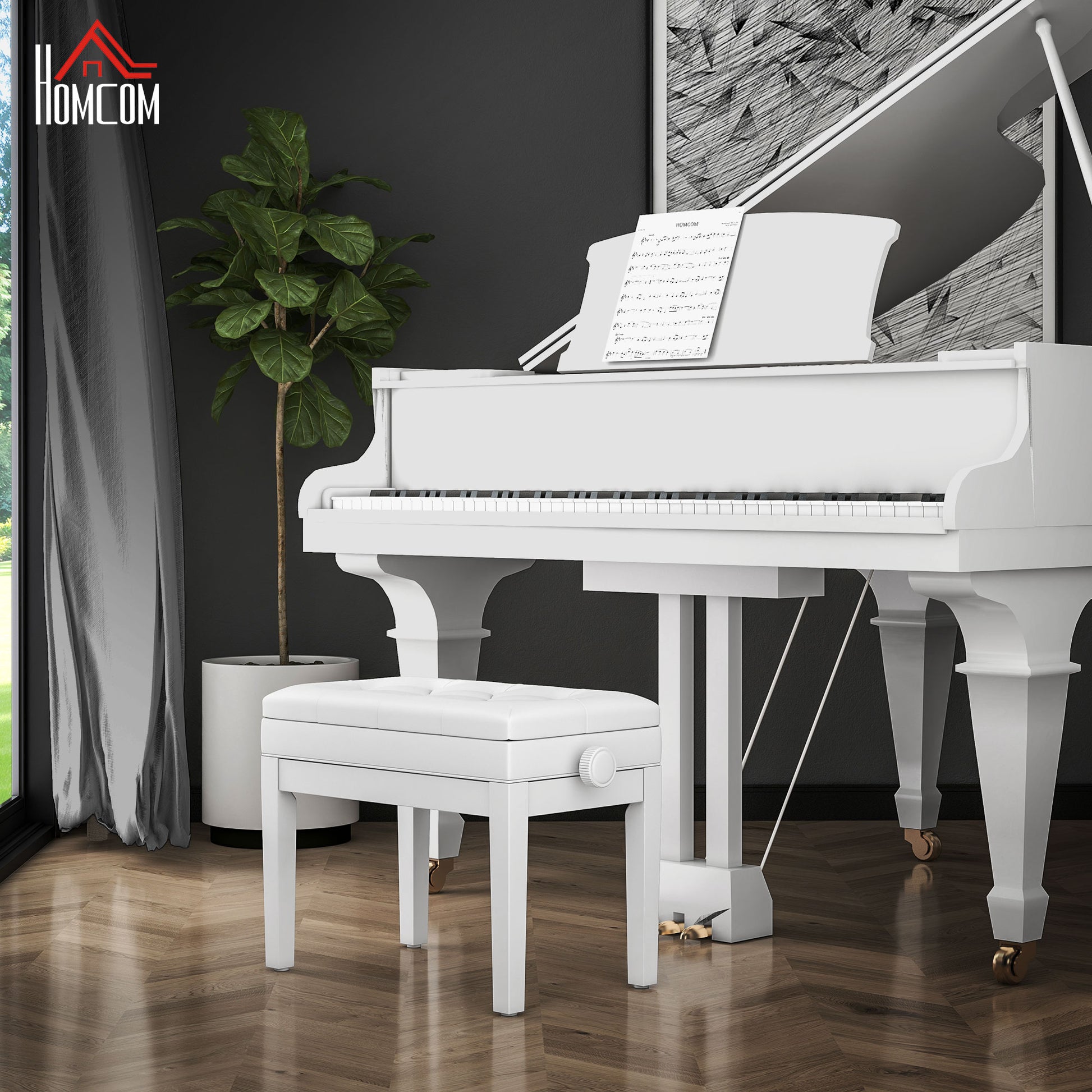 Adjustable Piano Bench with Storage and Soft PU Leather Padded, with Enough Music Storage Design, White Piano Benches White  at Gallery Canada