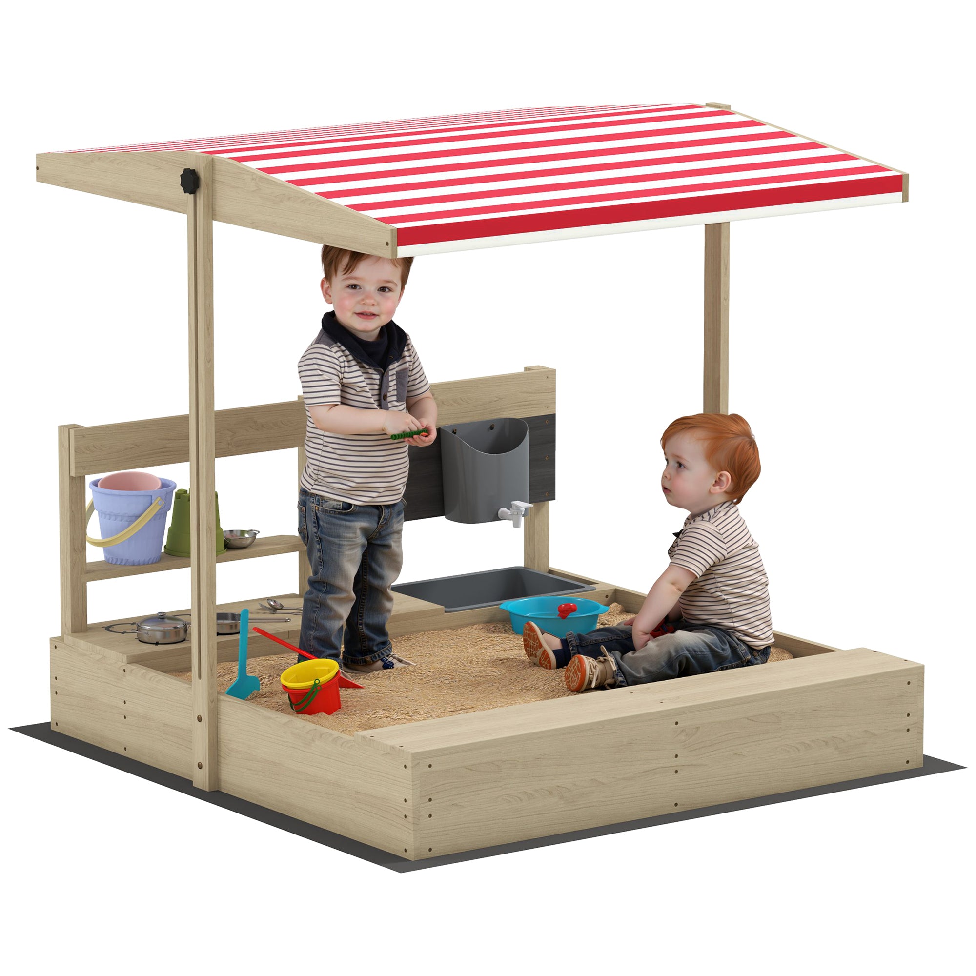 Kids Sandbox with Cover Kitchen Playset Toys, Wooden Sand Box with Seat, Storage, for 3-7 Years Old, Natural Wood Sandboxes & Accessories at Gallery Canada