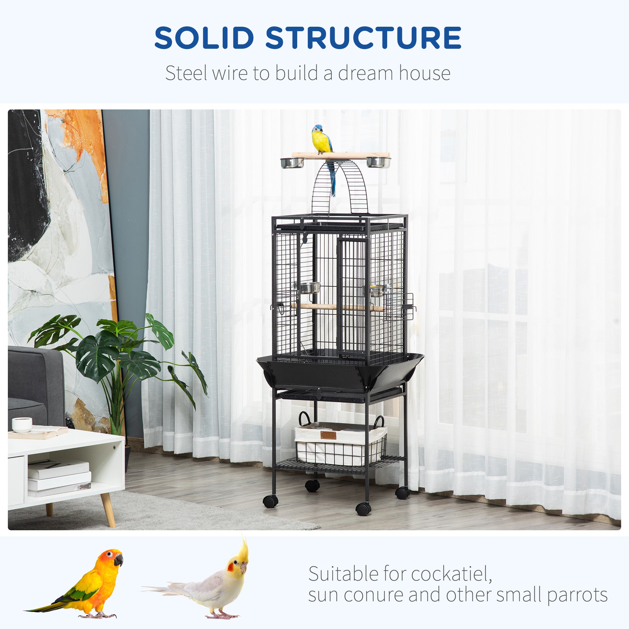61.5 Inch Bird Cage Parakeet House for Cockatiel with Stand, Pull Out Tray, Play Top, Storage Shelf, Wood Perch, Food Container Bird Cages at Gallery Canada