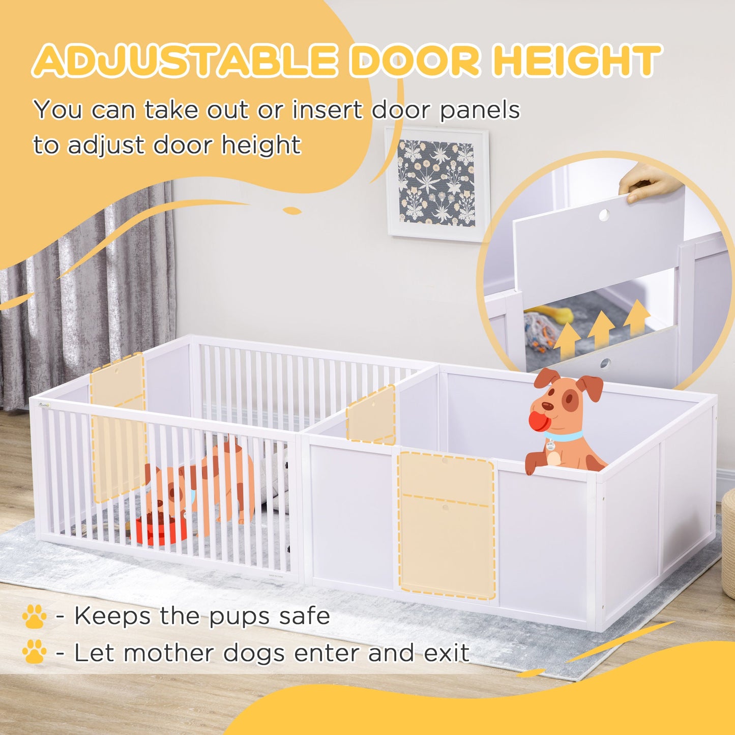 Whelping Box for Dogs, 20"H Puppy Whelping Box with Removable Doors, Dog Birth Supplies &; Essentials for Indoor, 81" x 39" x 20", White Houses, Kennels & Pens   at Gallery Canada