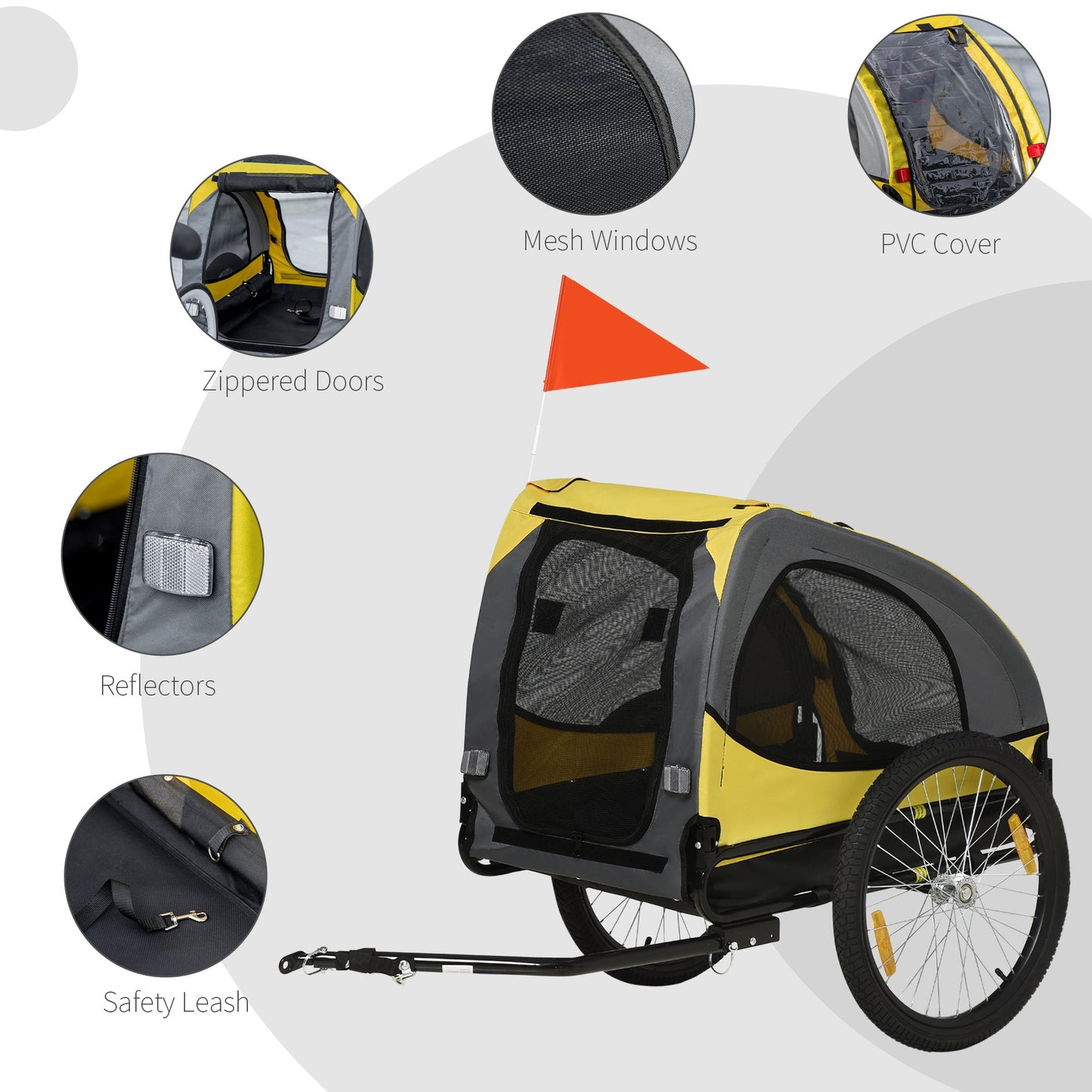 Dog Bike Trailer with Hitch Coupler, Quick Release Wheels, Reflectors, Flag for Medium Dogs, Yellow Dog Bike Trailers & Strollers   at Gallery Canada