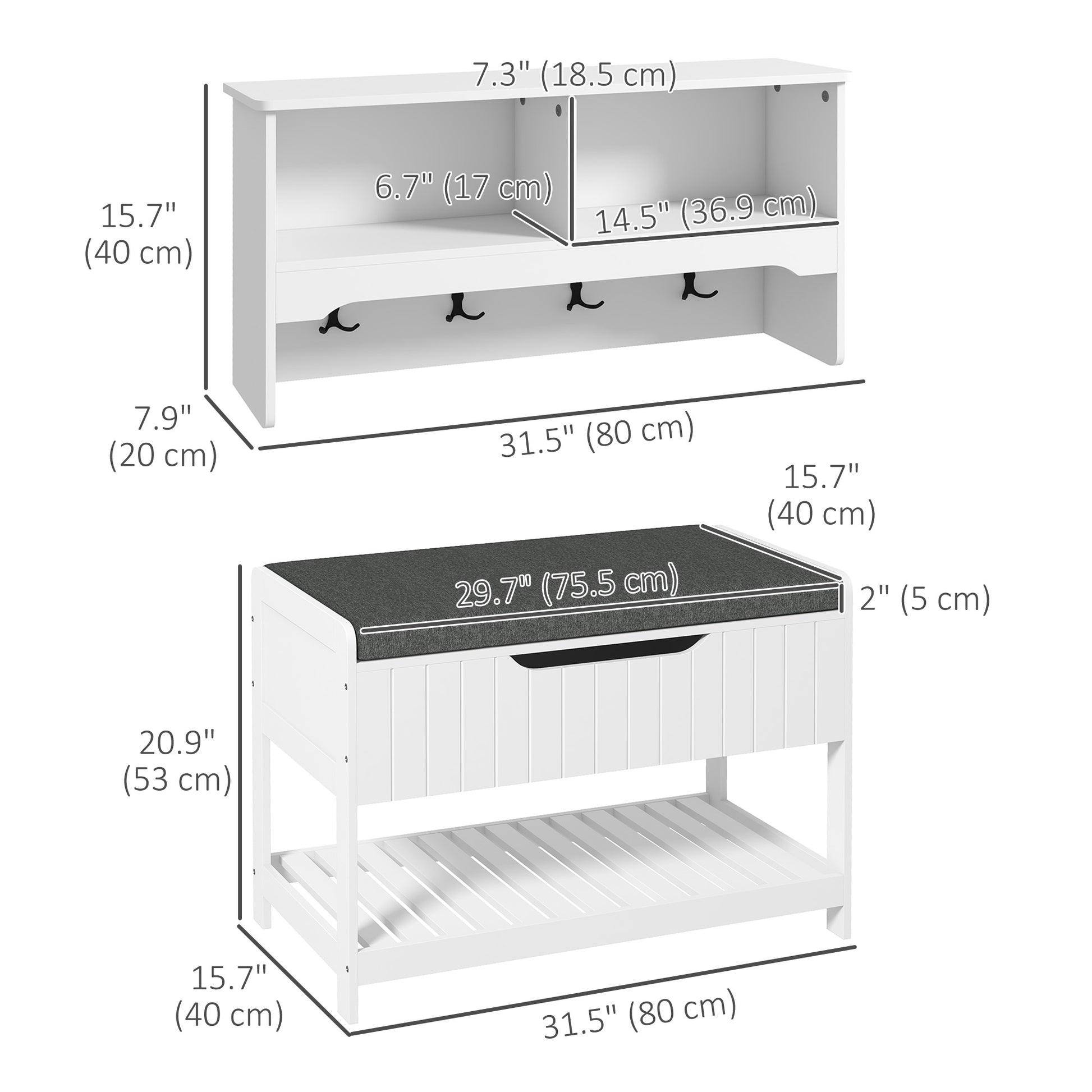 Wall Mounted Coat Rack with Shoe Storage Bench, Hall Tree and Bench, Clothes Hanger Rack with Shelves for Hallway White Clothing Storage   at Gallery Canada