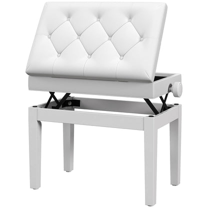 Adjustable Piano Bench with Storage and Soft PU Leather Padded, with Enough Music Storage Design, White Piano Benches   at Gallery Canada