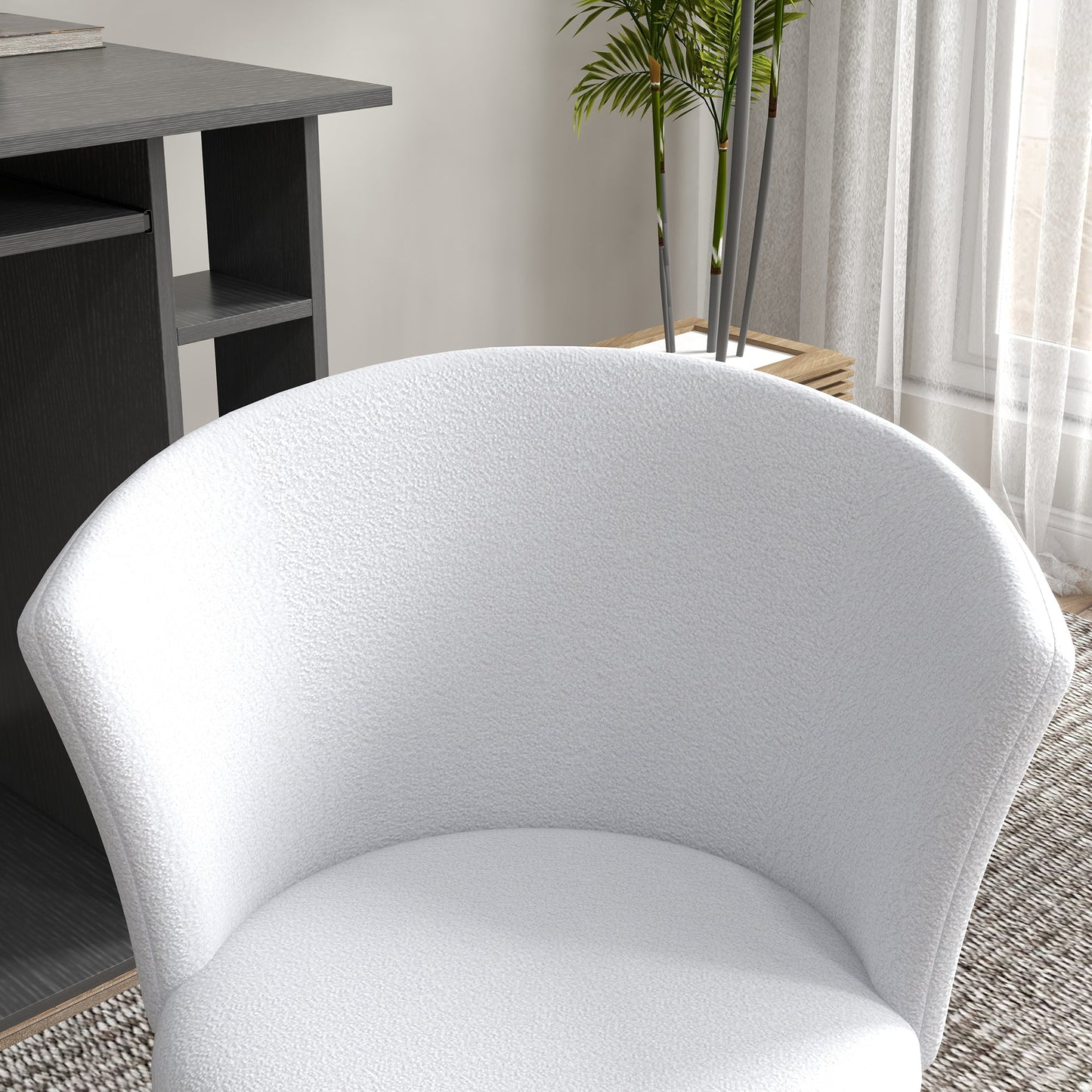 Armless Office Chair, Fluffy Computer Desk Chair with Adjustable Height, Swivel Wheels, Mid Back, White - Gallery Canada