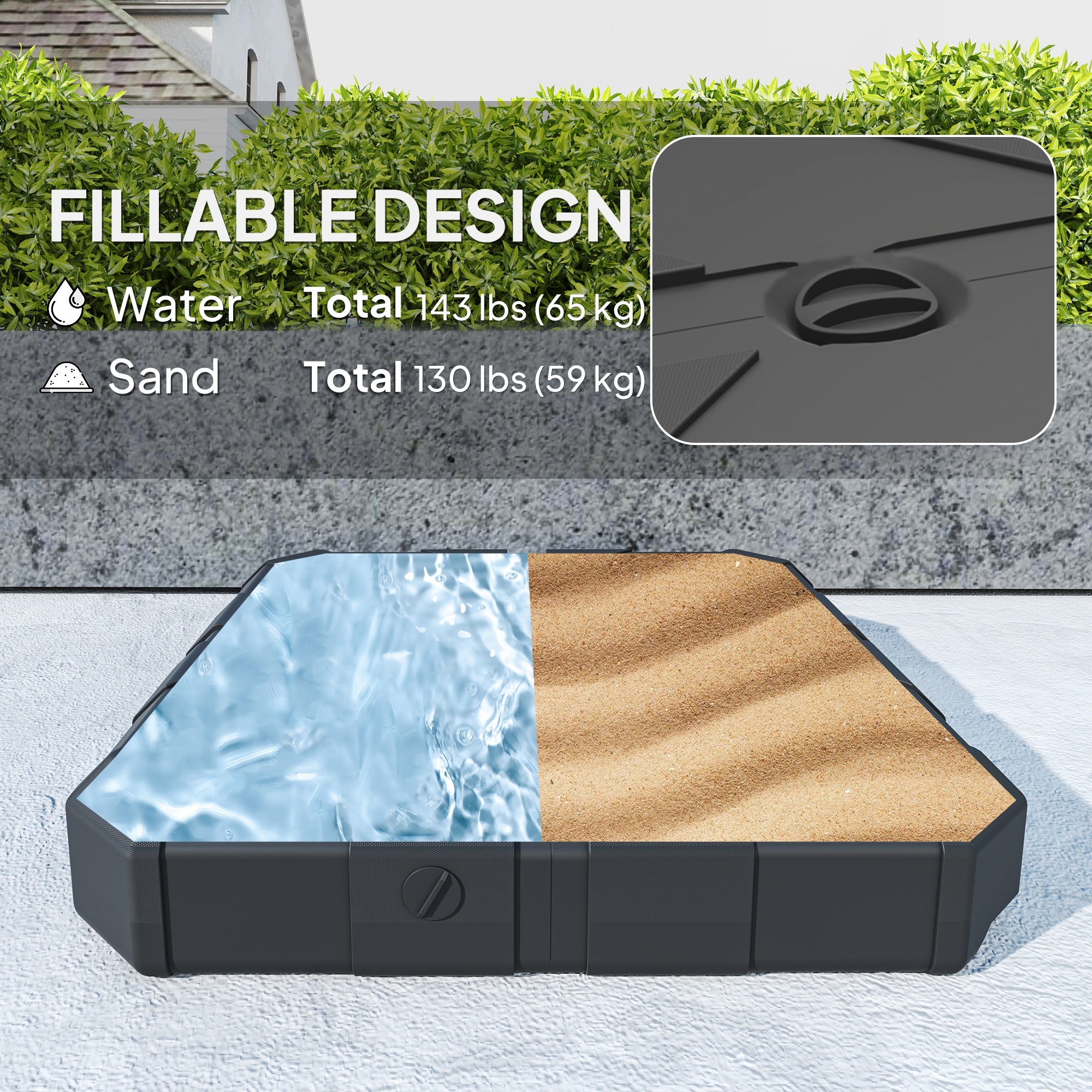 Square Patio Umbrella Base Weight, Heavy Duty Cantilever Offset Umbrella Base, Filled Up to 143lbs with Stand or 130lbs with Water for Garden Poolside, Black Umbrella Bases at Gallery Canada