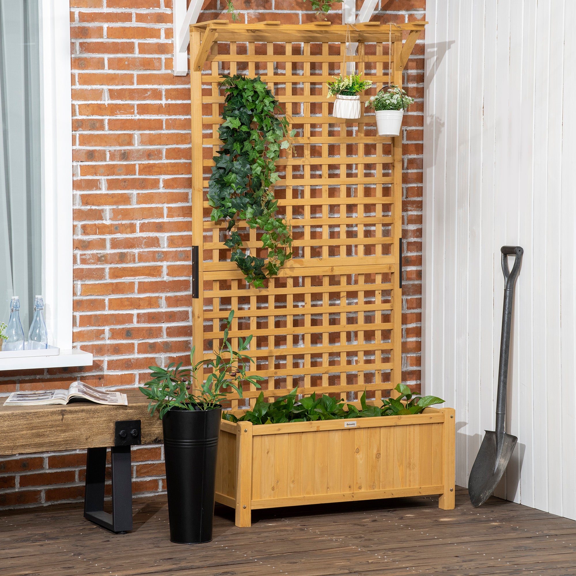 Wood Planter with Trellis for Vine Climbing, Raised Garden Bed, Privacy Screen for Backyard, Patio, Deck, Yellow Wooden Planter Boxes at Gallery Canada