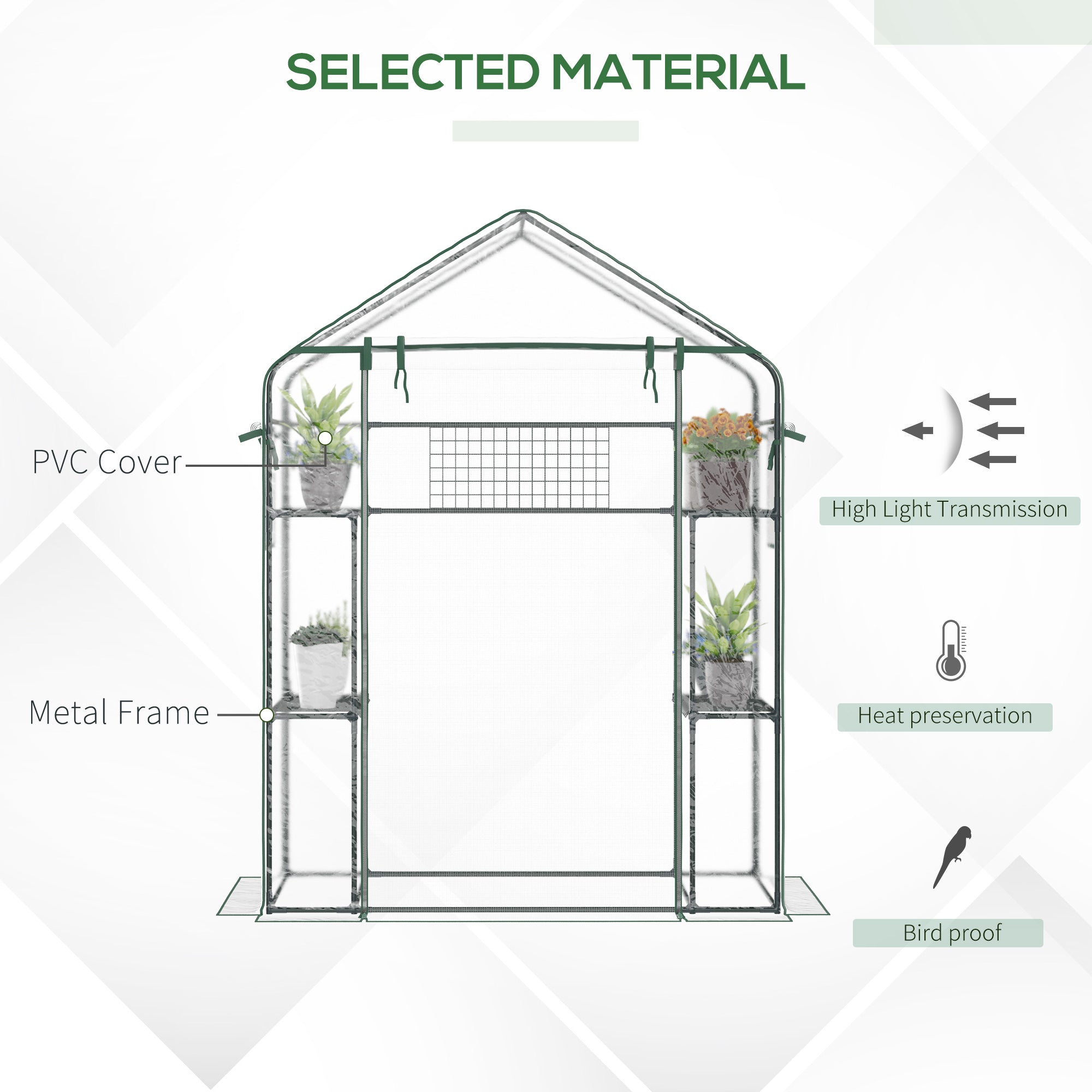 Walk-in Greenhouse with 4 Shelves, 56