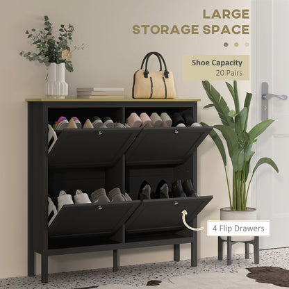 Entryway Shoe Storage Cabinet with 4 Flip Drawers, Adjustable Shelves, Narrow Shoe Cabinet for 20 Pairs of Shoes, Black Shoe Storage Cabinets & Racks   at Gallery Canada