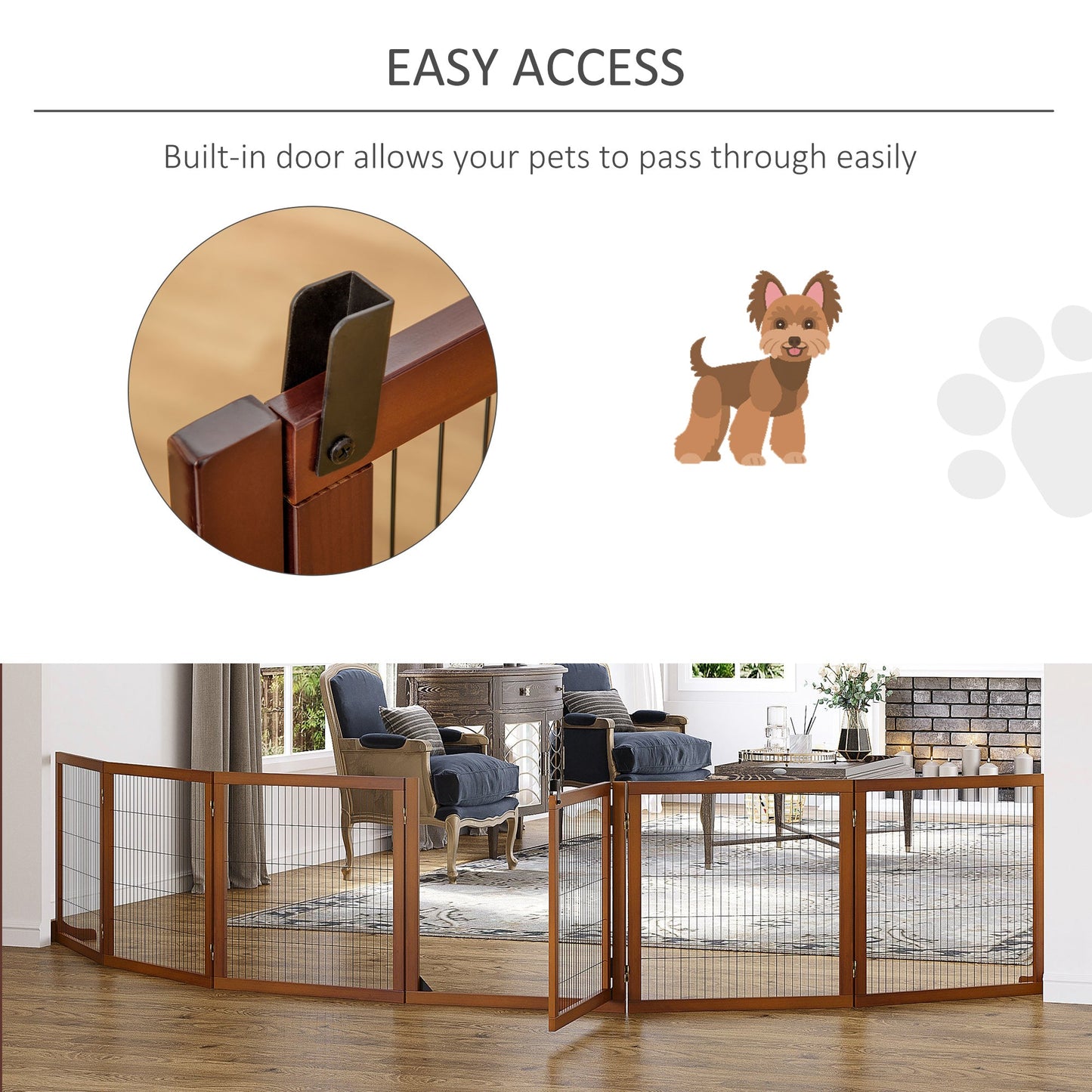 Wooden Pet Gate, Dog Safety Barrier, Freestanding Foldable Fence, w/ 6 Panels, 2 Support Feet, for House Doorway Stairs, Small &; Medium Dogs, Coffee Houses, Kennels & Pens   at Gallery Canada