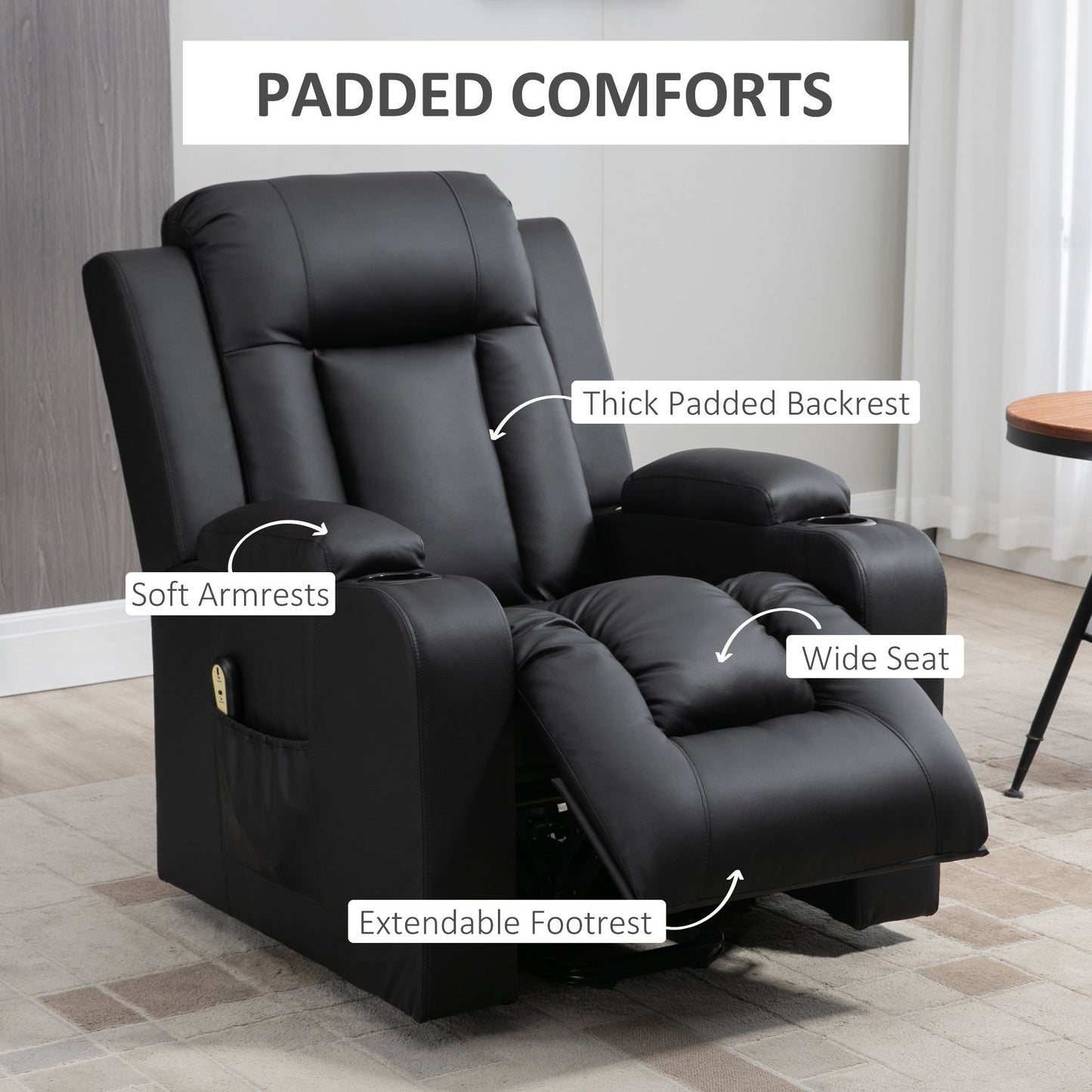 Electric Power Lift Chair, PU Leather Recliner Sofa with Footrest, Remote Control and Cup Holders, Black Electric Power Lift Chairs   at Gallery Canada