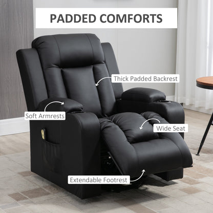 Electric Power Lift Chair, PU Leather Recliner Sofa with Footrest, Remote Control and Cup Holders, Black Electric Power Lift Chairs   at Gallery Canada