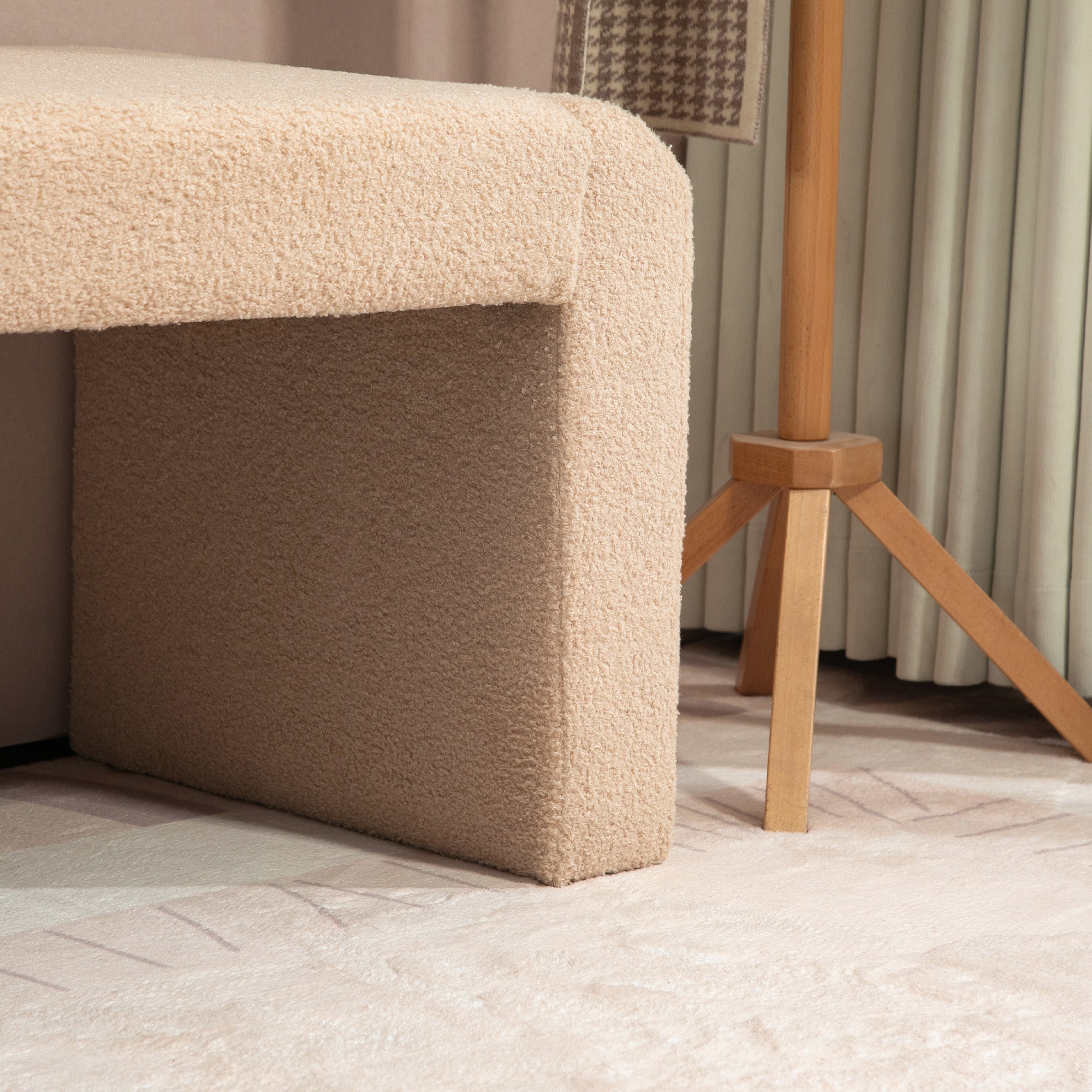 Upholstered Bedroom Bench, Boucle End of Bed Bench, Modern U-Shaped Entryway Bench, 47 x 18 x 18 Inches, Light Brown Storage Ottomans & Benches at Gallery Canada