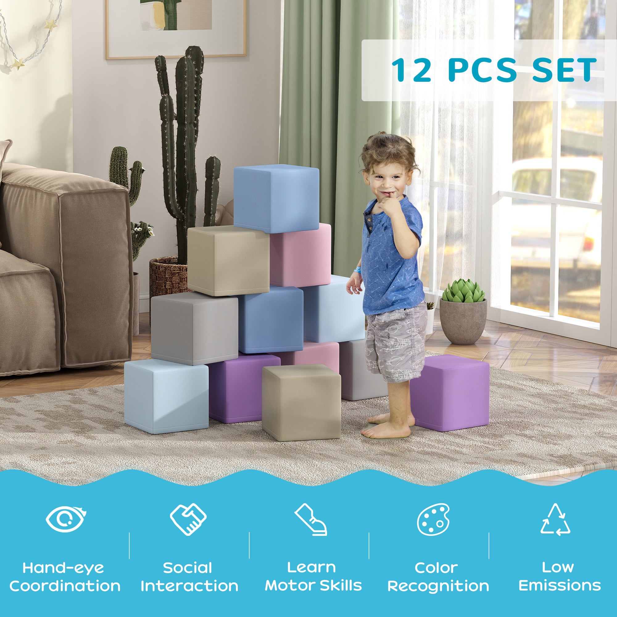 12 Piece Soft Play Blocks Soft Foam Toy Building And Stacking Blocks - Multicolours Baby Gym & Playmats at Gallery Canada