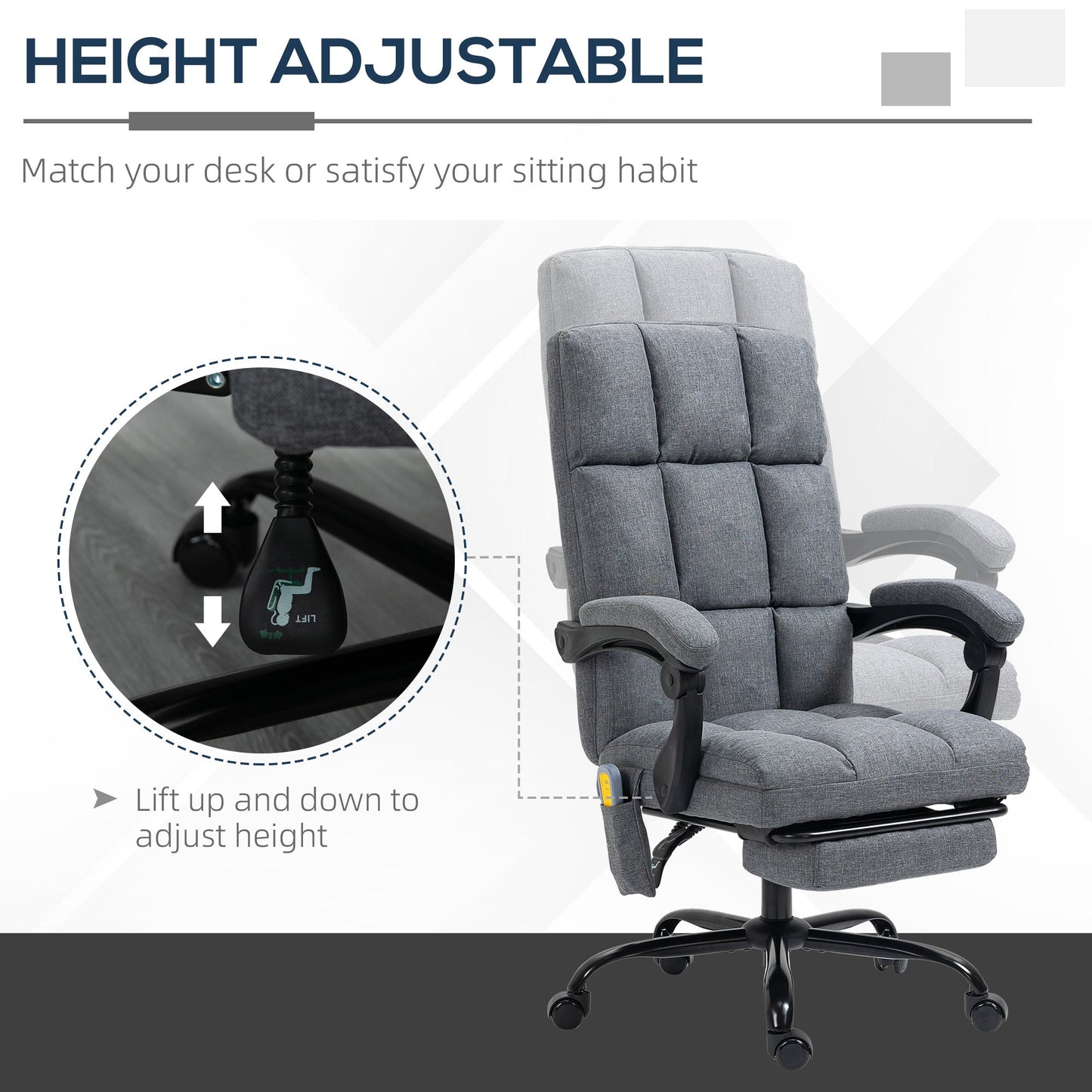 High-Back Vibration Massaging Office Chair, Reclining Office Chair with USB Port, Remote Control, Side Pocket and Footrest, Dark Grey Massage Chairs   at Gallery Canada