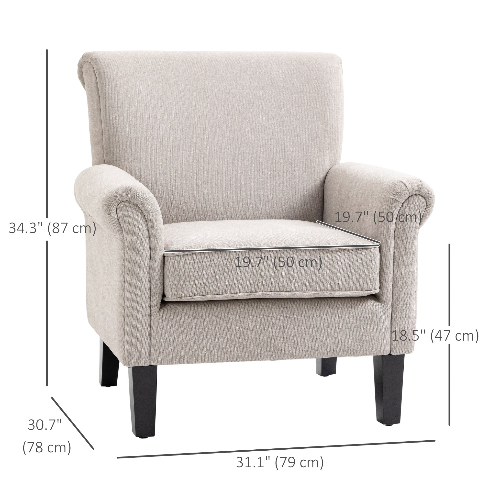 Upholstered Accent Chair, Single Armchair with Soft Velvet Touch Fabric, Rolled Armrest, Grey Single Sofas at Gallery Canada
