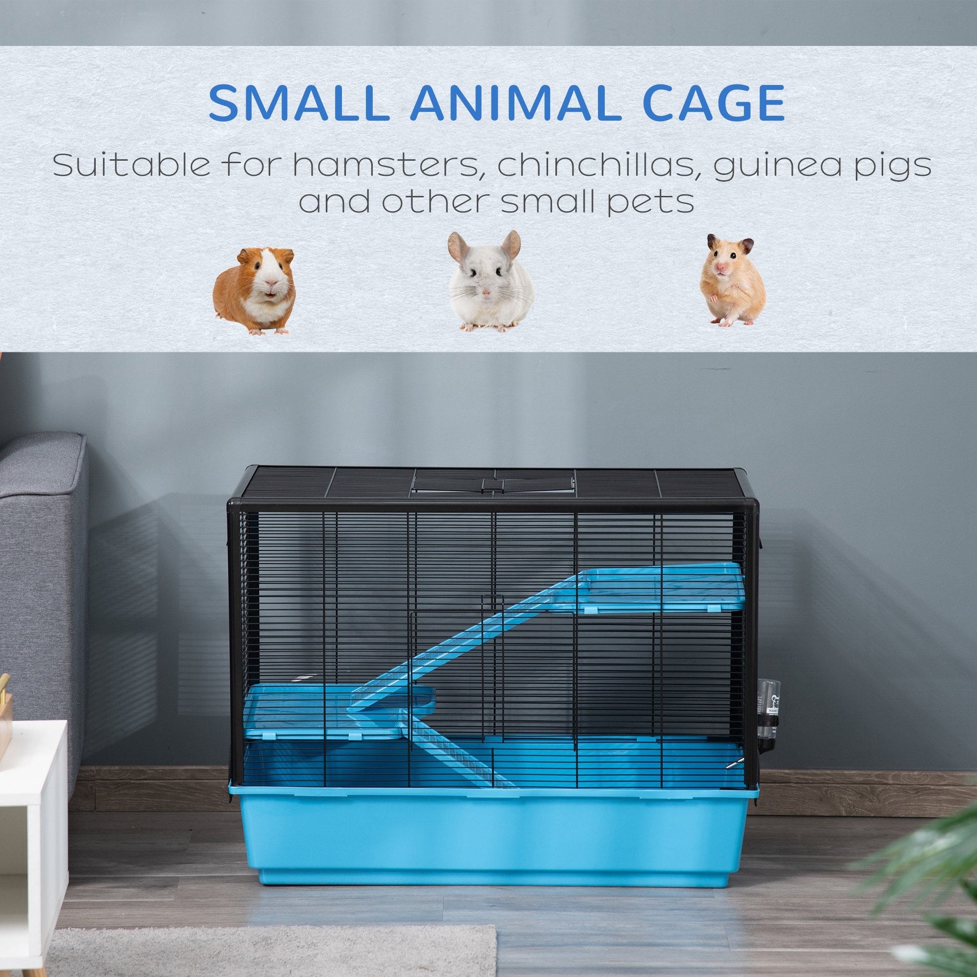 3-tier Hamster Cage, Guinea Pig Cage with Accessories Food Dish Water Bottle, Ramps, 31.5"x19"x 23", Light Blue Houses & Habitats   at Gallery Canada