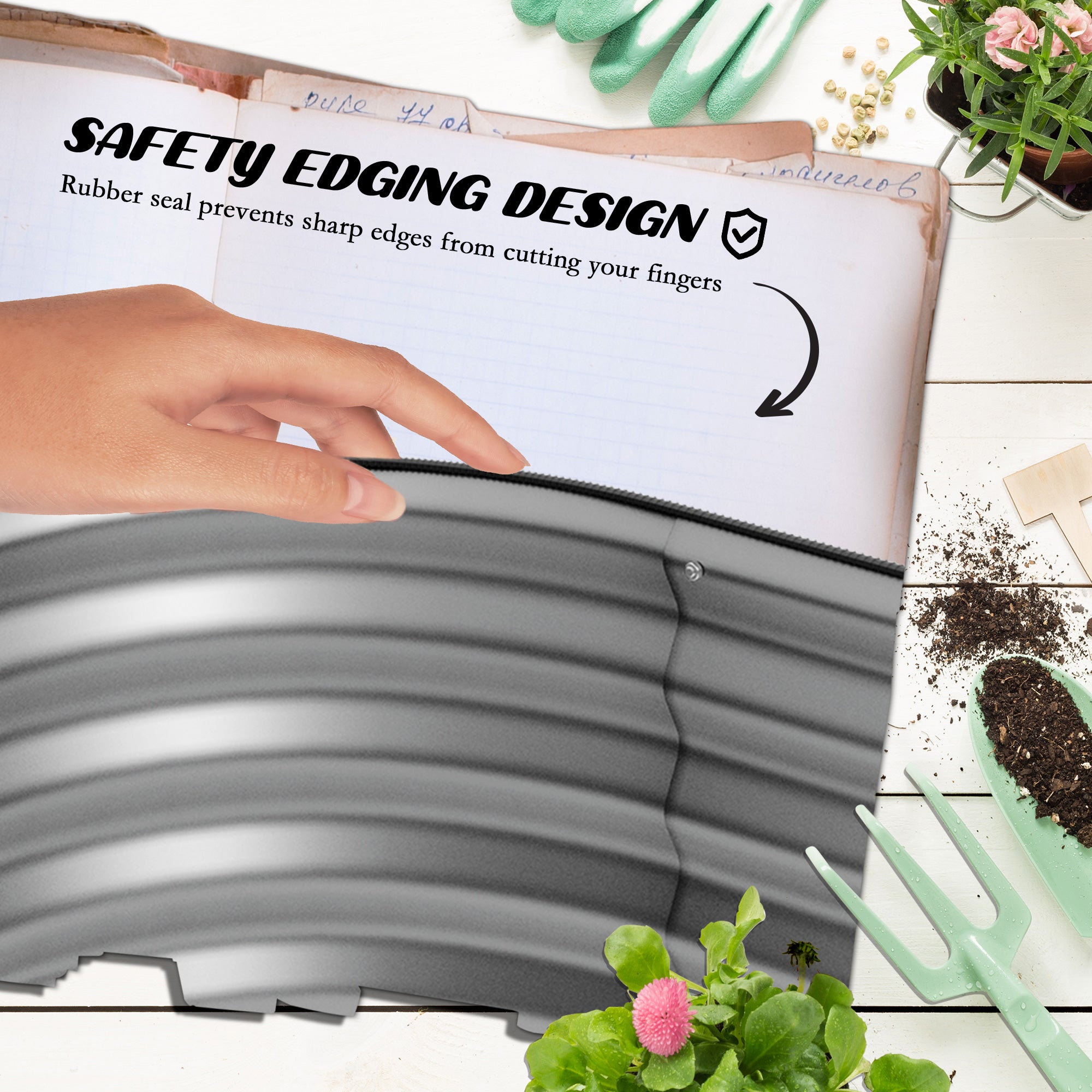 4.9 x 2 x 1ft Galvanized Raised Garden Bed Kit, Metal Planter Box with Safety Edging, Silver Galvanized Planter Boxes at Gallery Canada