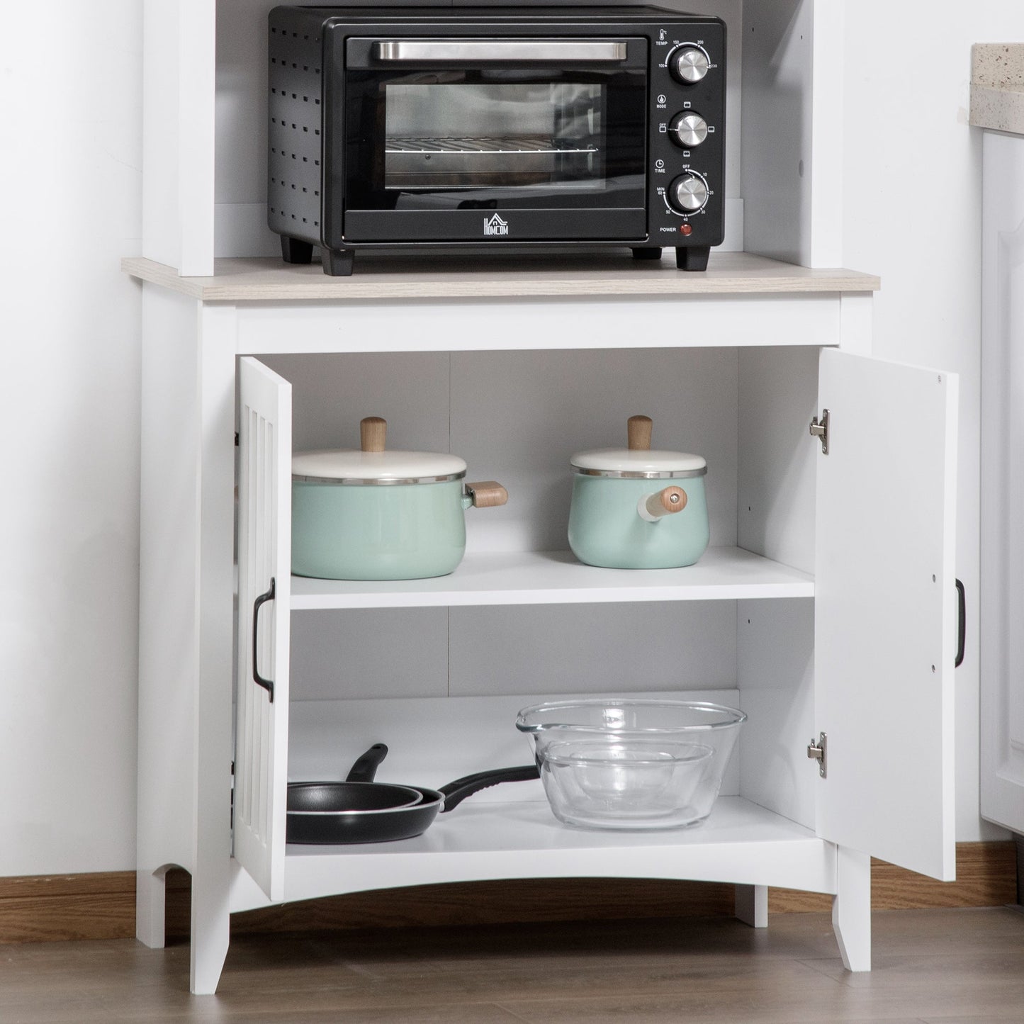 70" Kitchen Buffet Hutch with 3-tier Shelving Double-door Storage Pantry Cabinet, Sideboard with Adjustable Shelves Microwave Oven Countertop, White Kitchen Pantry Cabinets   at Gallery Canada