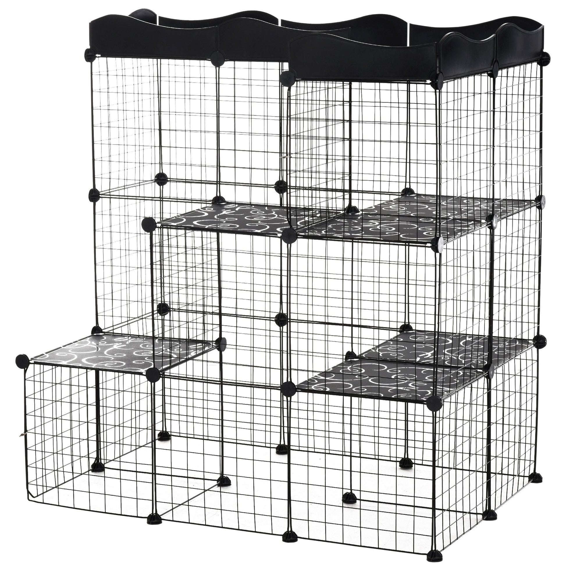 40 Pcs Small Animal Cage Bunny Hutch Portable Metal Wire with Ramps for Kitten Chinchilla, Black Houses & Habitats Black  at Gallery Canada