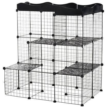 40 Pcs Small Animal Cage Bunny Hutch Portable Metal Wire with Ramps for Kitten Chinchilla, Black Houses & Habitats Black  at Gallery Canada