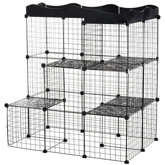 40 Pcs Small Animal Cage Bunny Hutch Portable Metal Wire with Ramps for Kitten Chinchilla, Black - Gallery Canada