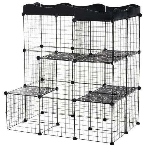 40 Pcs Small Animal Cage Bunny Hutch Portable Metal Wire with Ramps for Kitten Chinchilla, Black